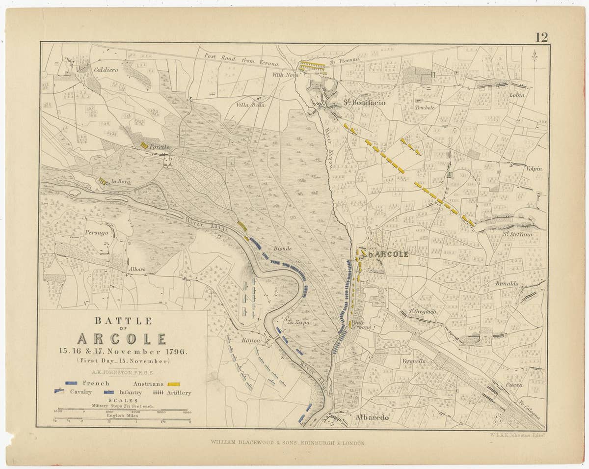 Set of 8 Battle Plans, Rivoli, Arcole, Mantua, Marengo, Hohenlinden, 1852