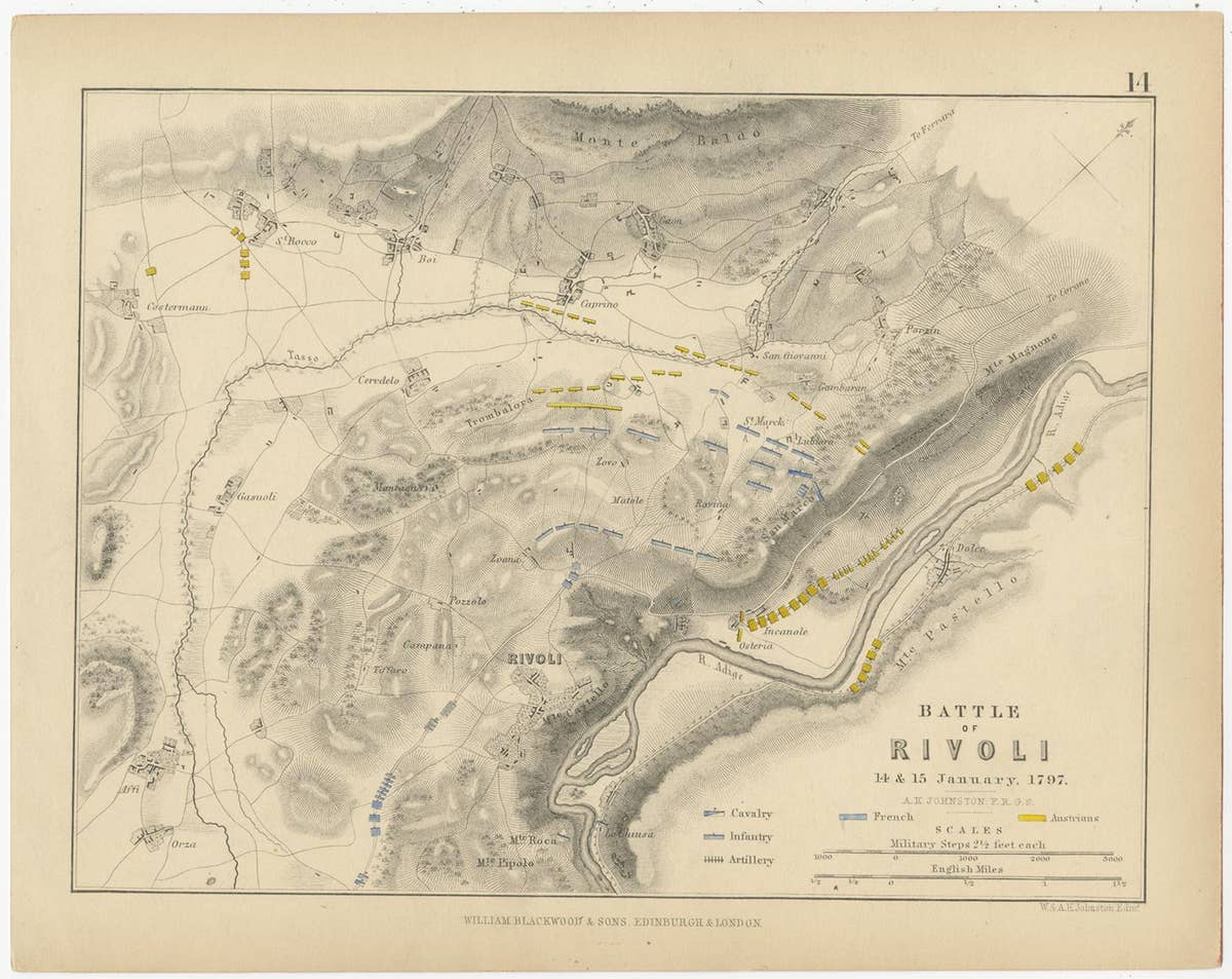 Set of 8 Battle Plans, Rivoli, Arcole, Mantua, Marengo, Hohenlinden, 1852