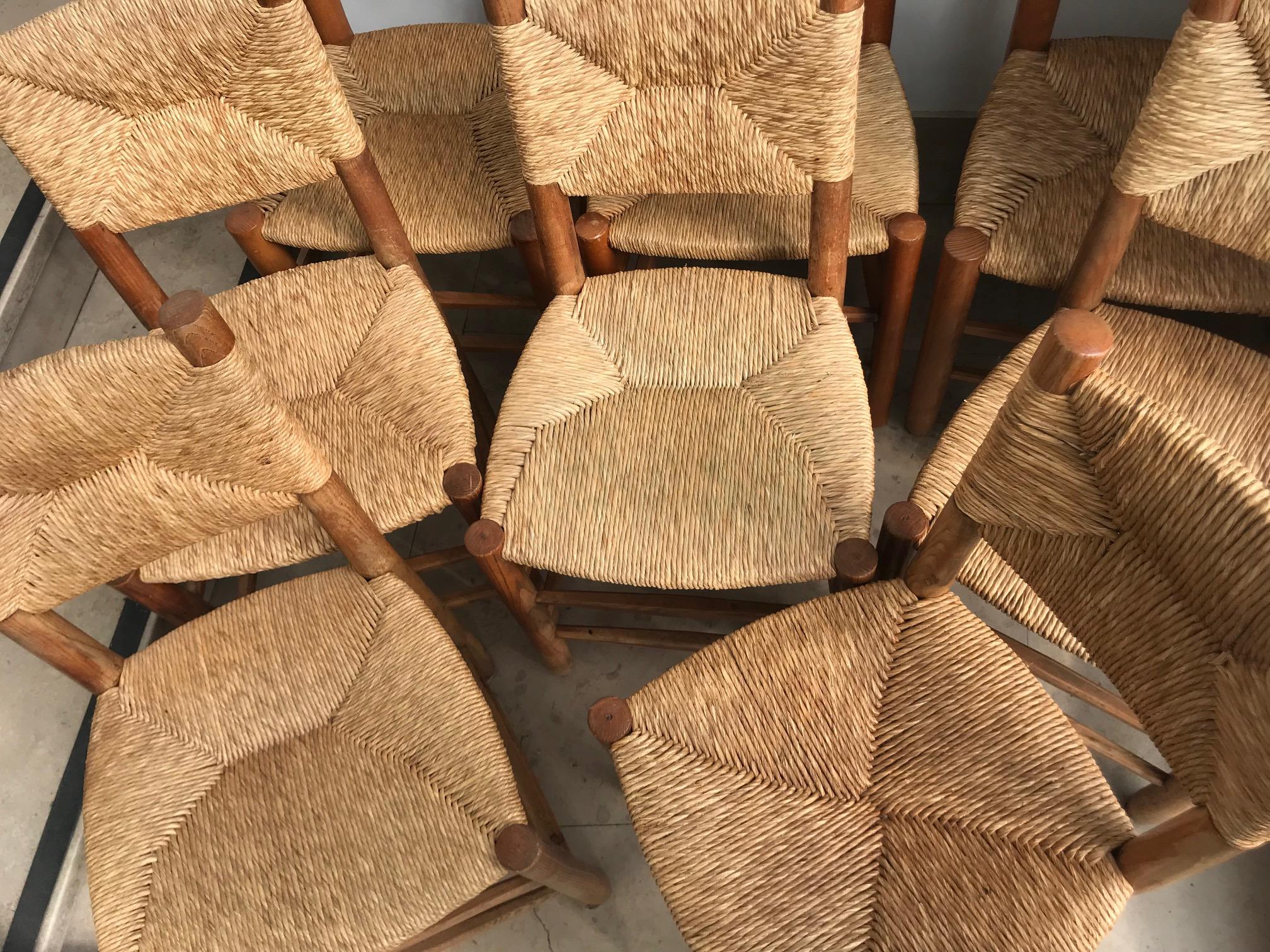 Set of 8 Bauche Model n°19 Chairs by Charlotte Perriand, France, 1950s In Good Condition In Paris, FR