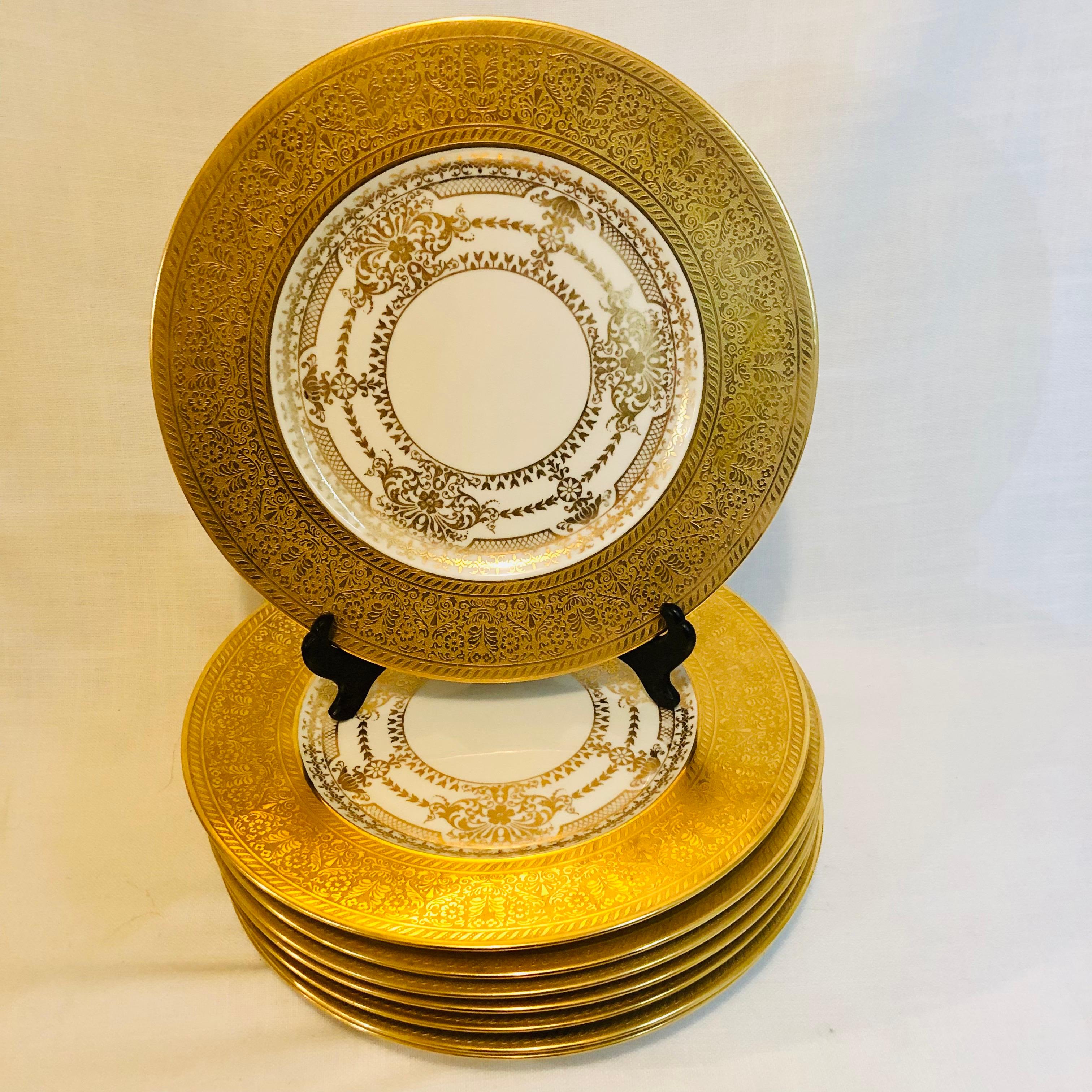 Set of 8 Bavarian Service Plates with Thick Border of Gold Embossed Decoration In Good Condition In Boston, MA