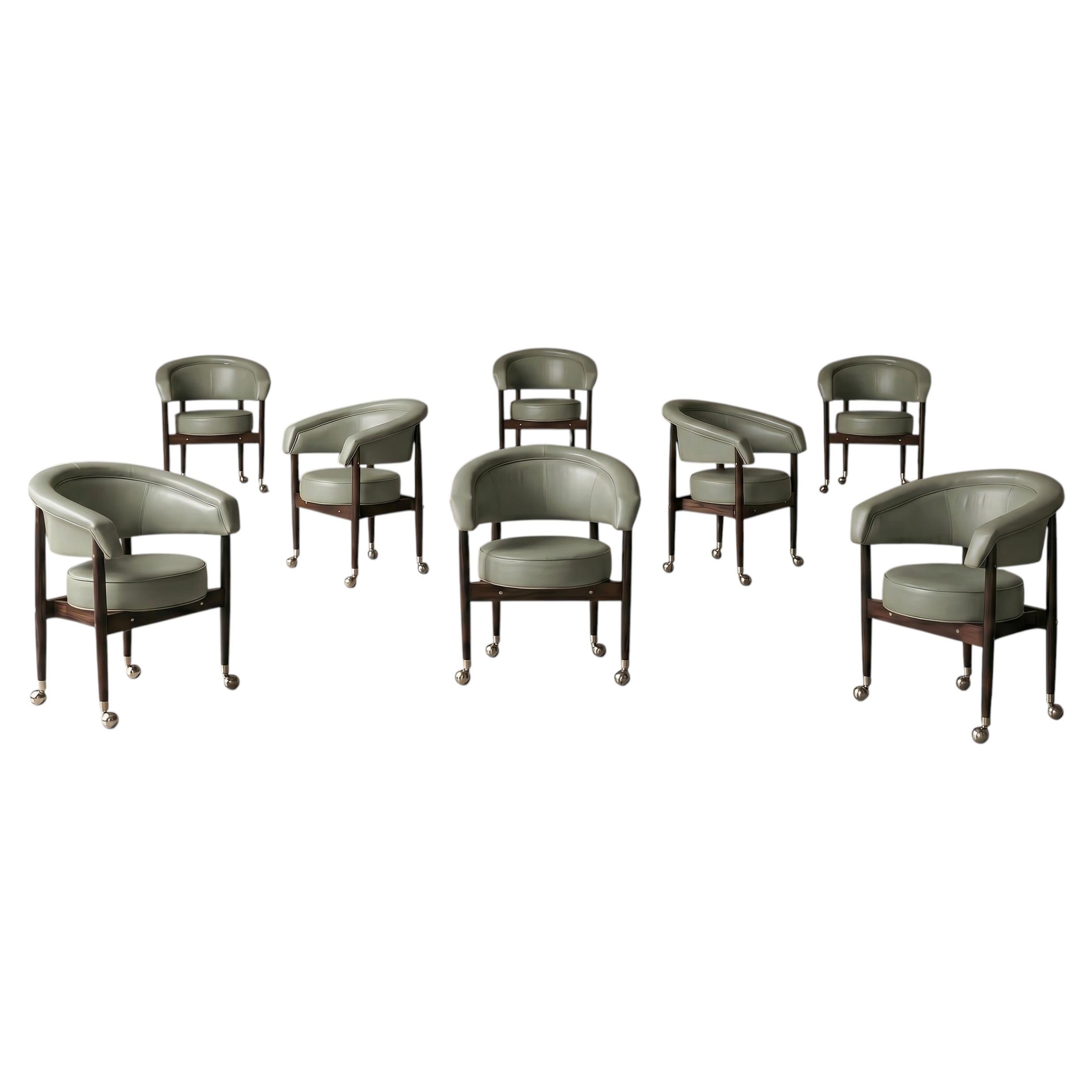 Set of 8 Beg Armchairs by Sérgio Rodrigues, Rosewood and Leather, Brazil, 1967 For Sale