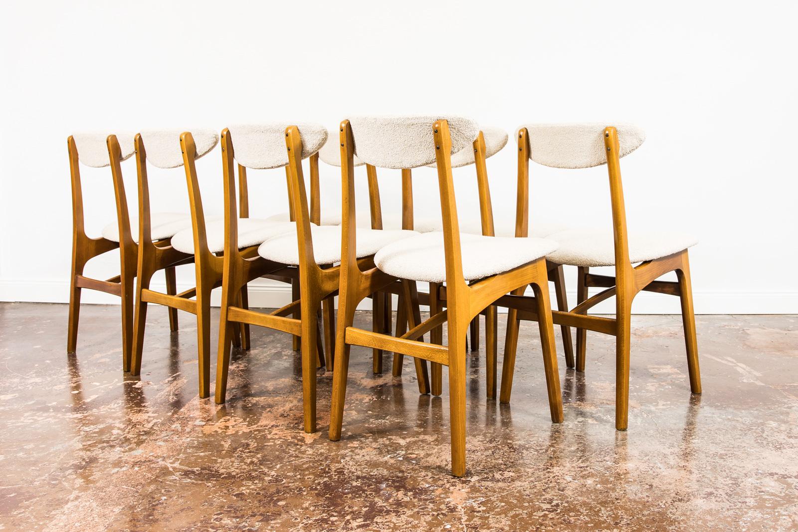 Polish Set of 8 Beige Restored Vintage Chairs by Rajmund Teofil Hałas, 1960's