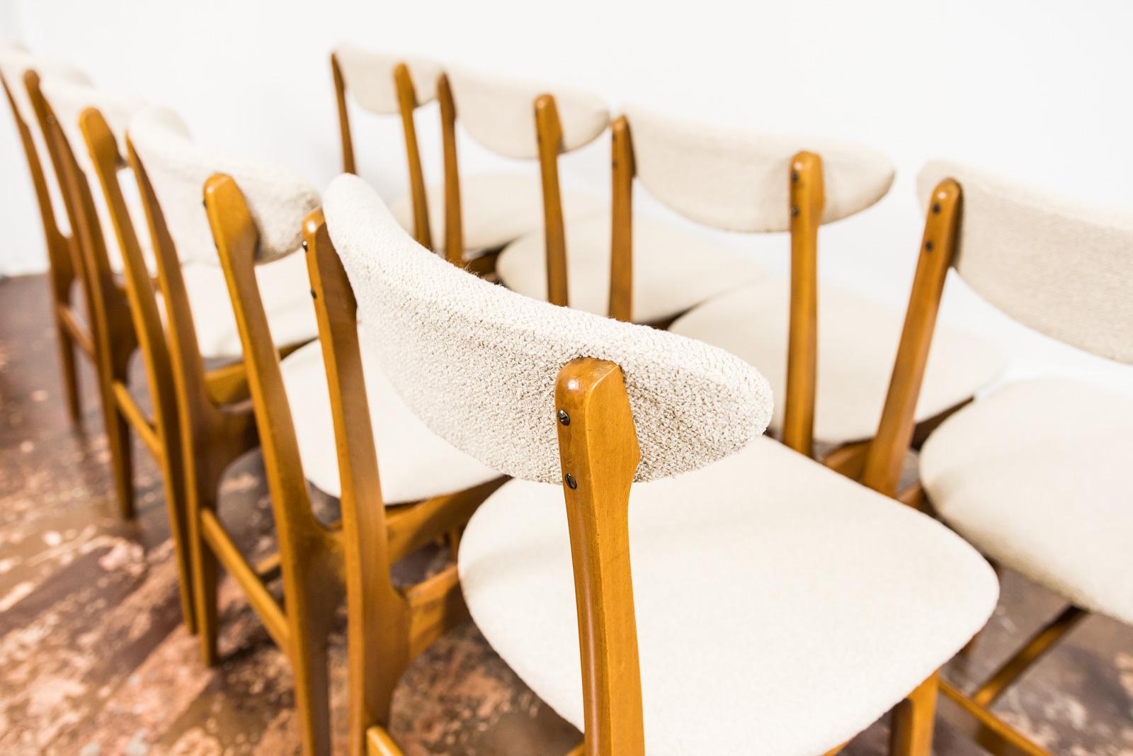 Fabric Set of 8 Beige Restored Vintage Chairs by Rajmund Teofil Hałas, 1960's