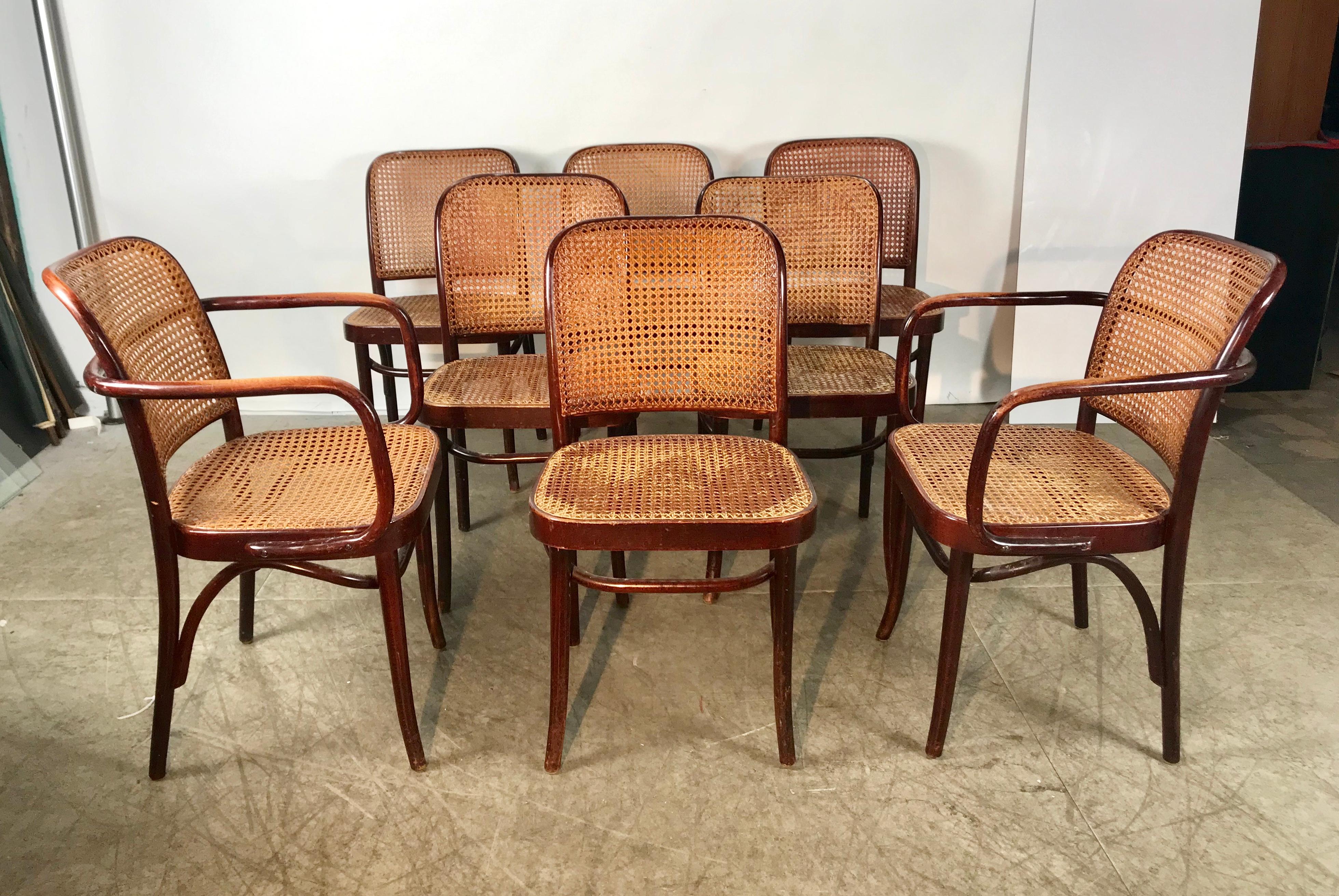 Late 20th Century Set of 8 Bentwood and Cane Josef Hoffmann Prague Chairs FMG Poland, Thonet