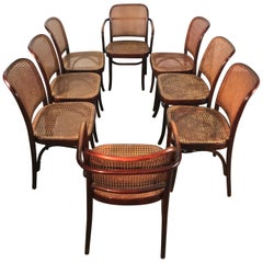 Vintage Set of 8 Bentwood and Cane Josef Hoffmann Prague Chairs FMG Poland, Thonet