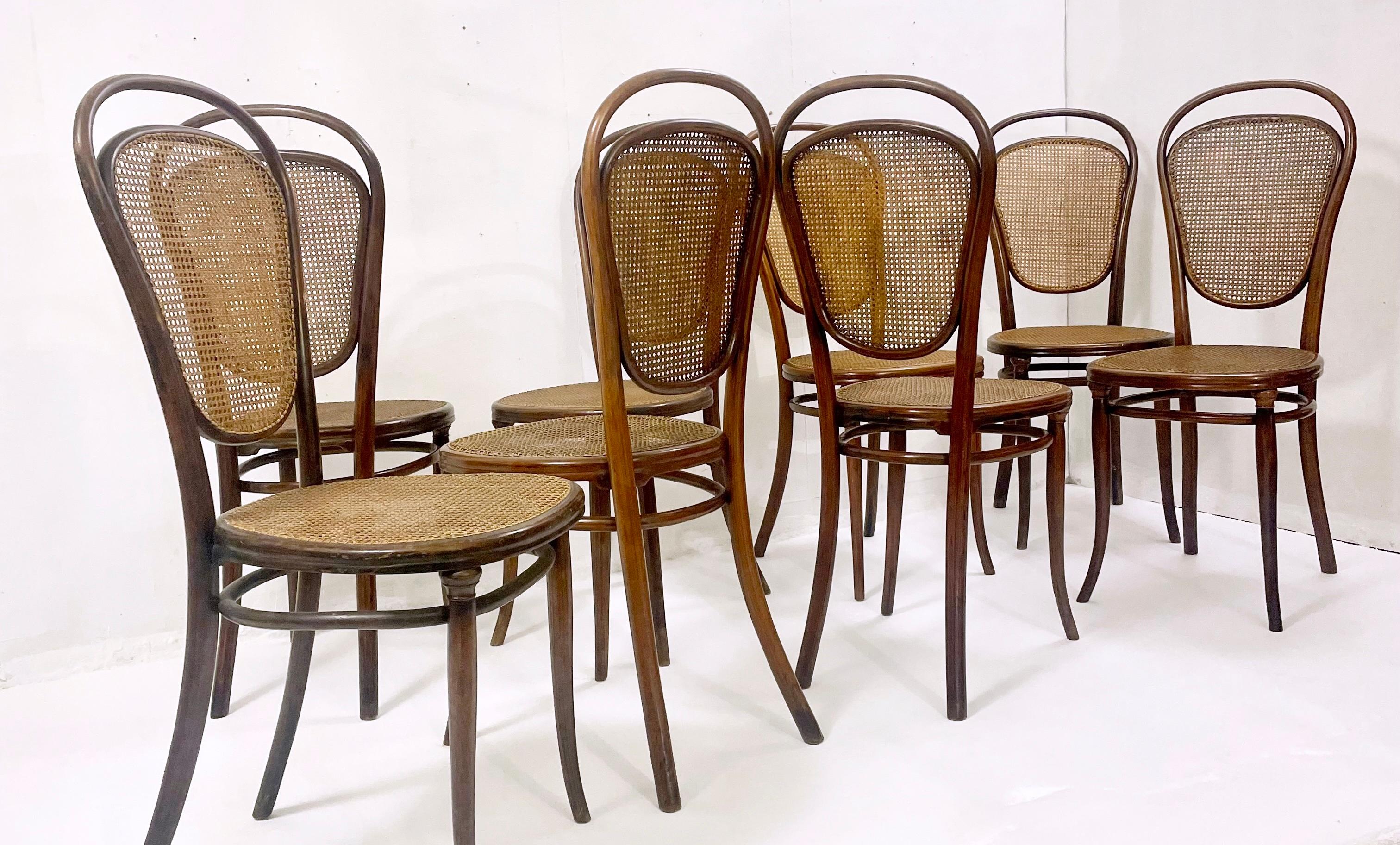 Autrichien Ensemble de 8 chaises à baldaquin en bois cintré de Thonet, Autriche, années 1930 en vente