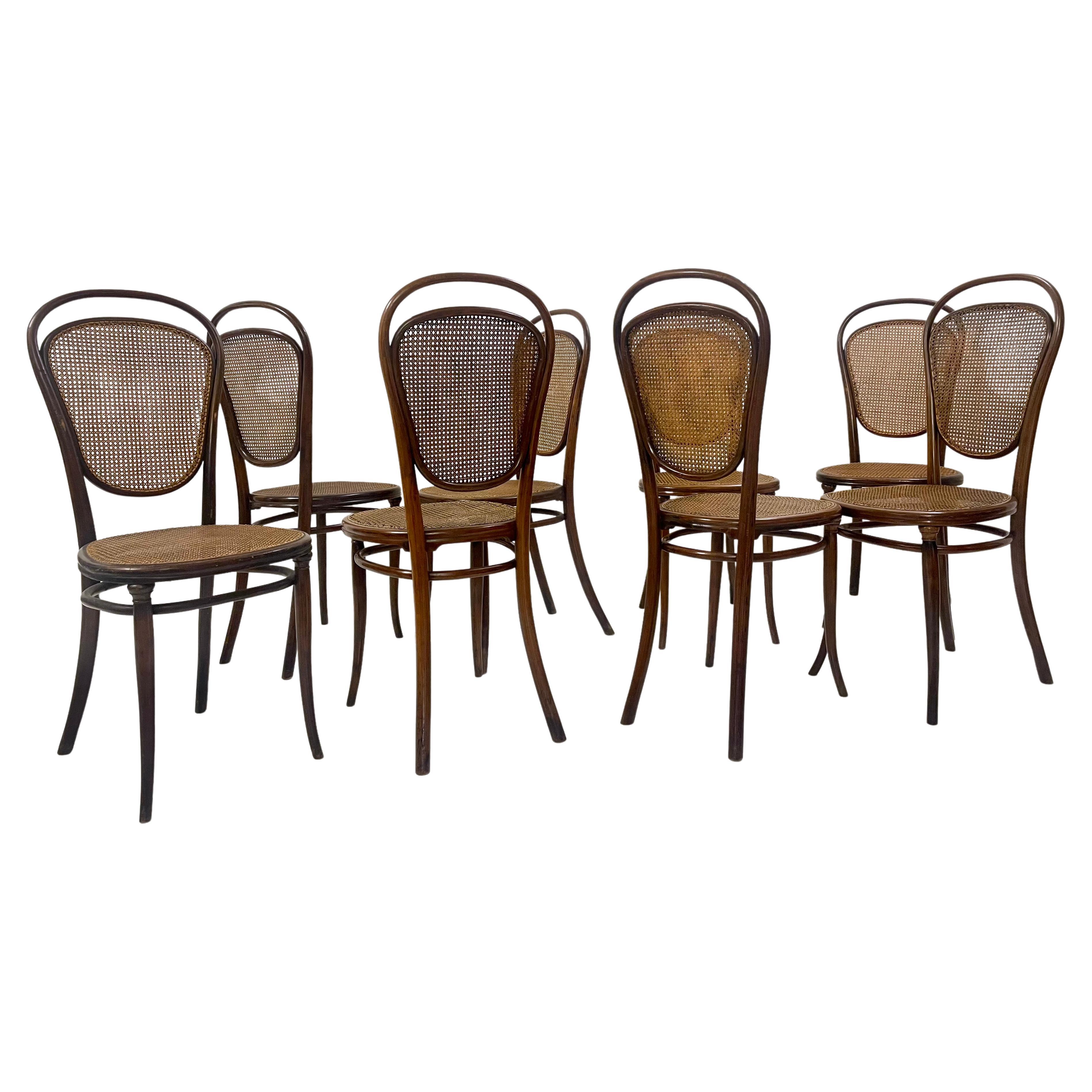 Set of 8 Bentwood Caning Chairs by Thonet, Austria 1930s