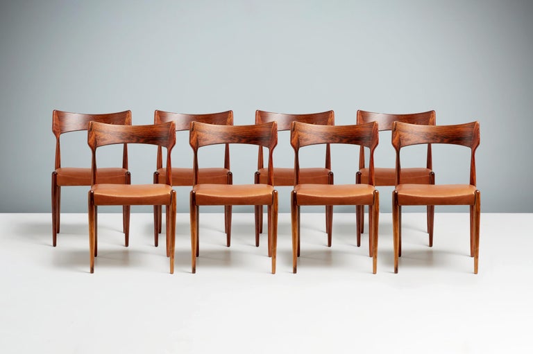 Set of 8 Bernard Petersen Rosewood Dining Chairs, C1960s For Sale at