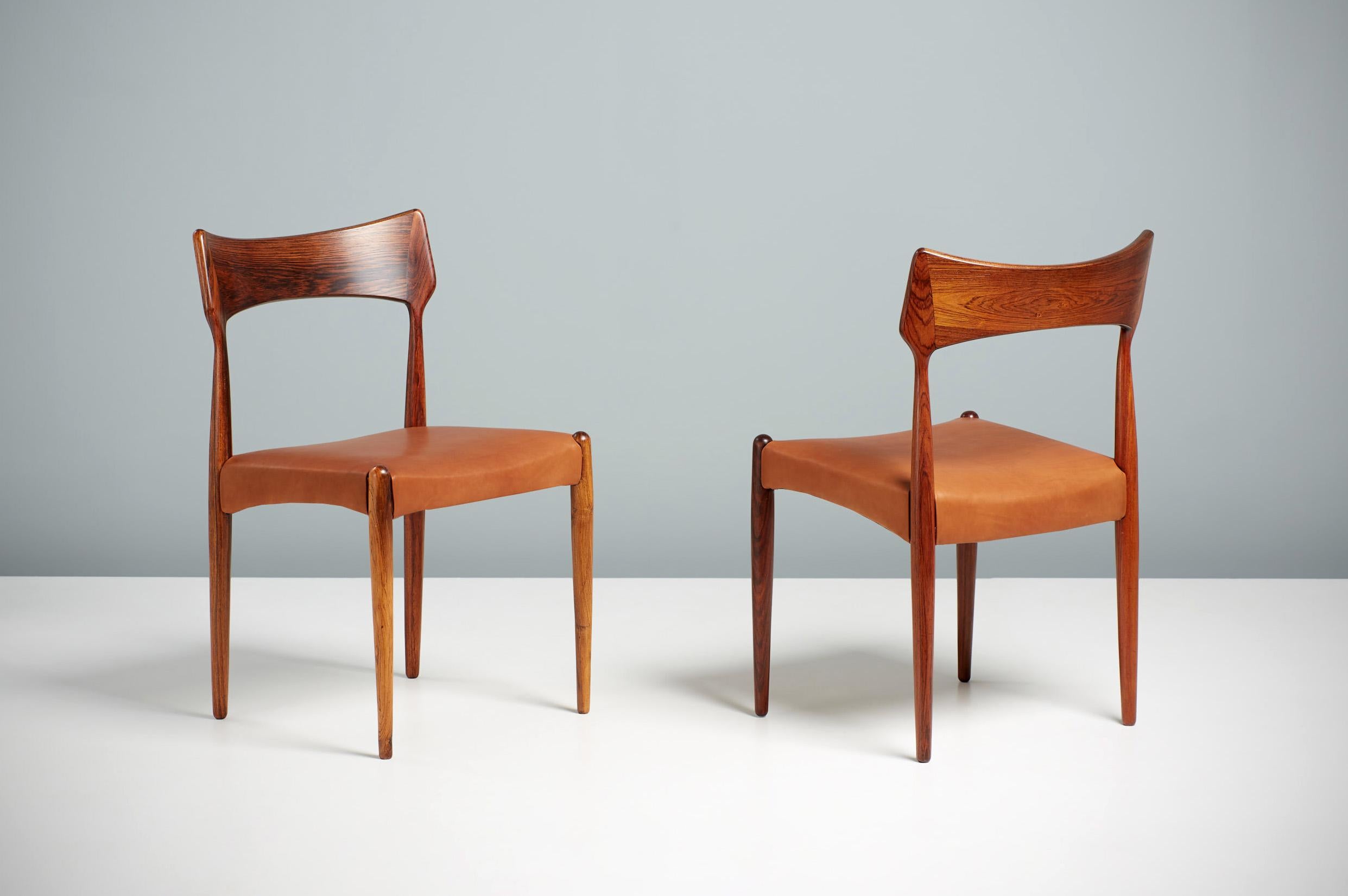 Leather Set of 8 Bernard Petersen Rosewood Dining Chairs, C1960s For Sale