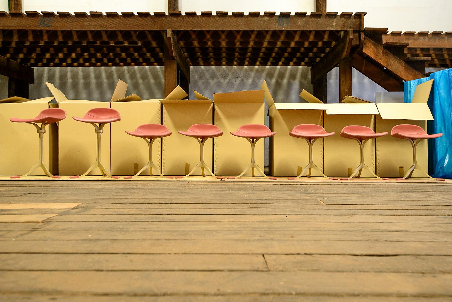 Set of 8 Bespoke Counter-Height Chairs, Solid Brass and Leather by P. Tendercool For Sale 6