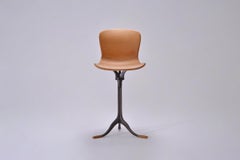 Set of 8 Bespoke Counter-Height Chairs, Solid Brass and Leather by P. Tendercool