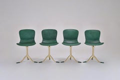 Set of 8 Bespoke Leather Chairs with Hand-Cast Brass Base by P. Tendercool