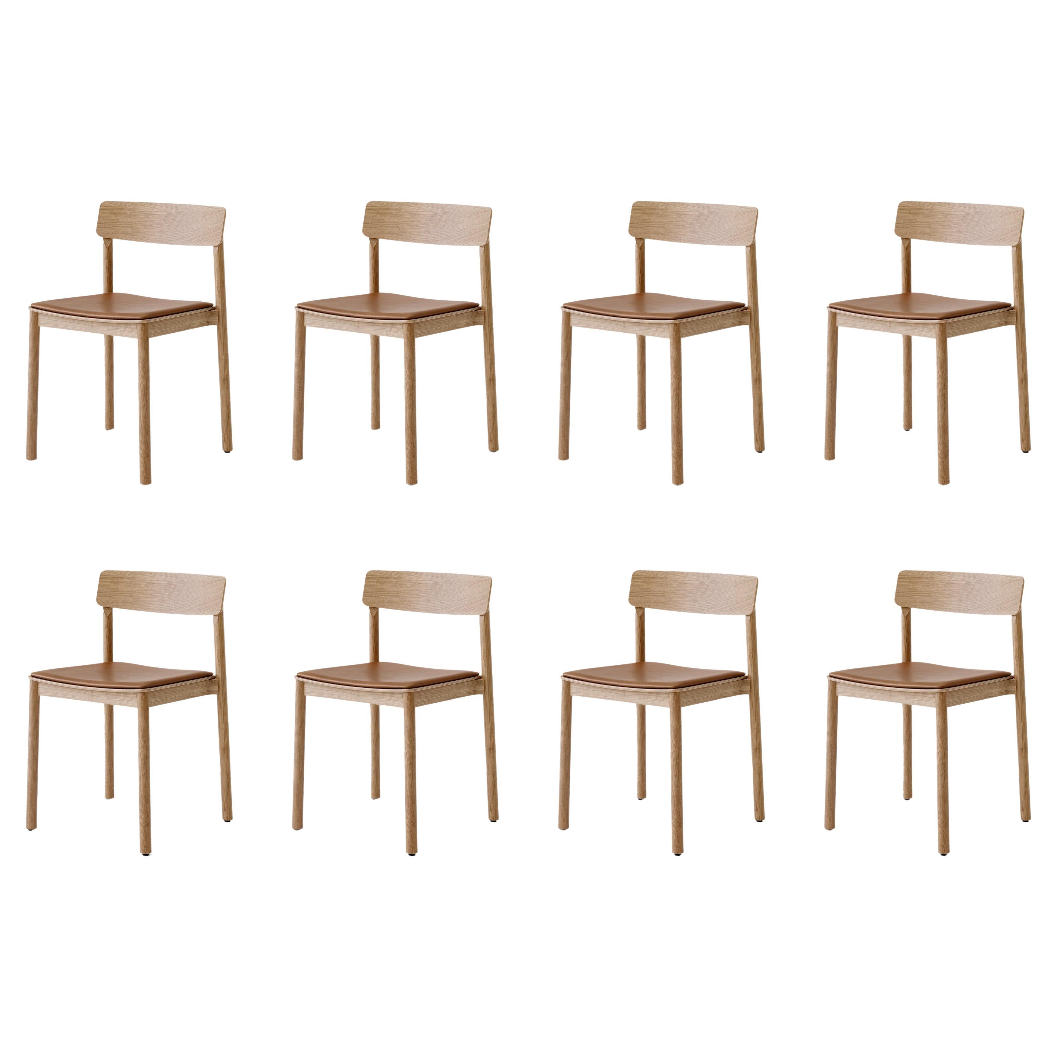 Set aus 8 Bettenstühlen Tk3, in edlem Anilin-Leder, Cognac und Eiche, für &Tradition