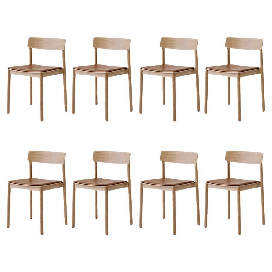 Set of 8 Betty Chairs Tk3, in Cognac Silk Leather and Oak by T&K for &Tradition