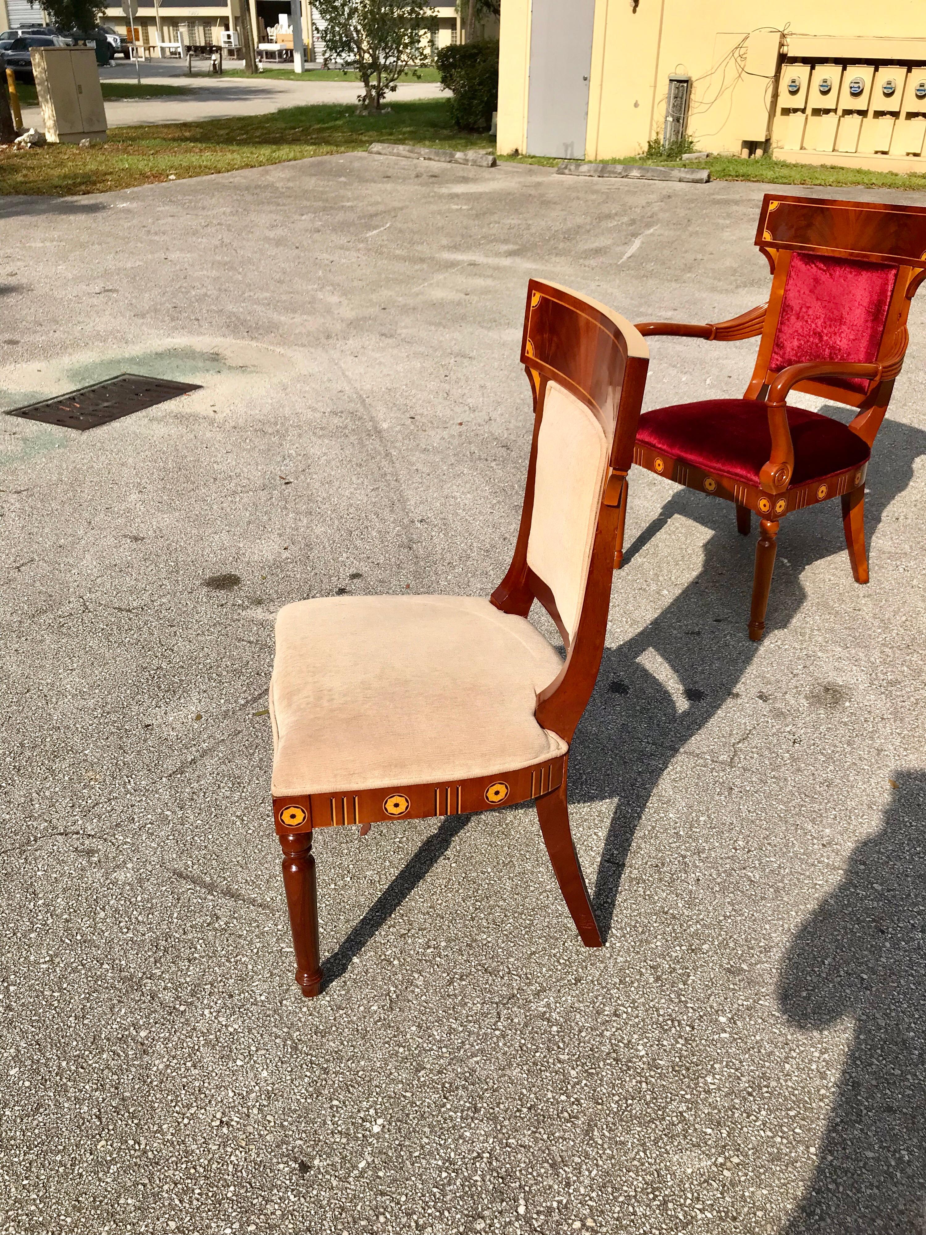 Set of 8 Biedermeier Style Flame Mahogany Dining Chairs, circa 1910s 4