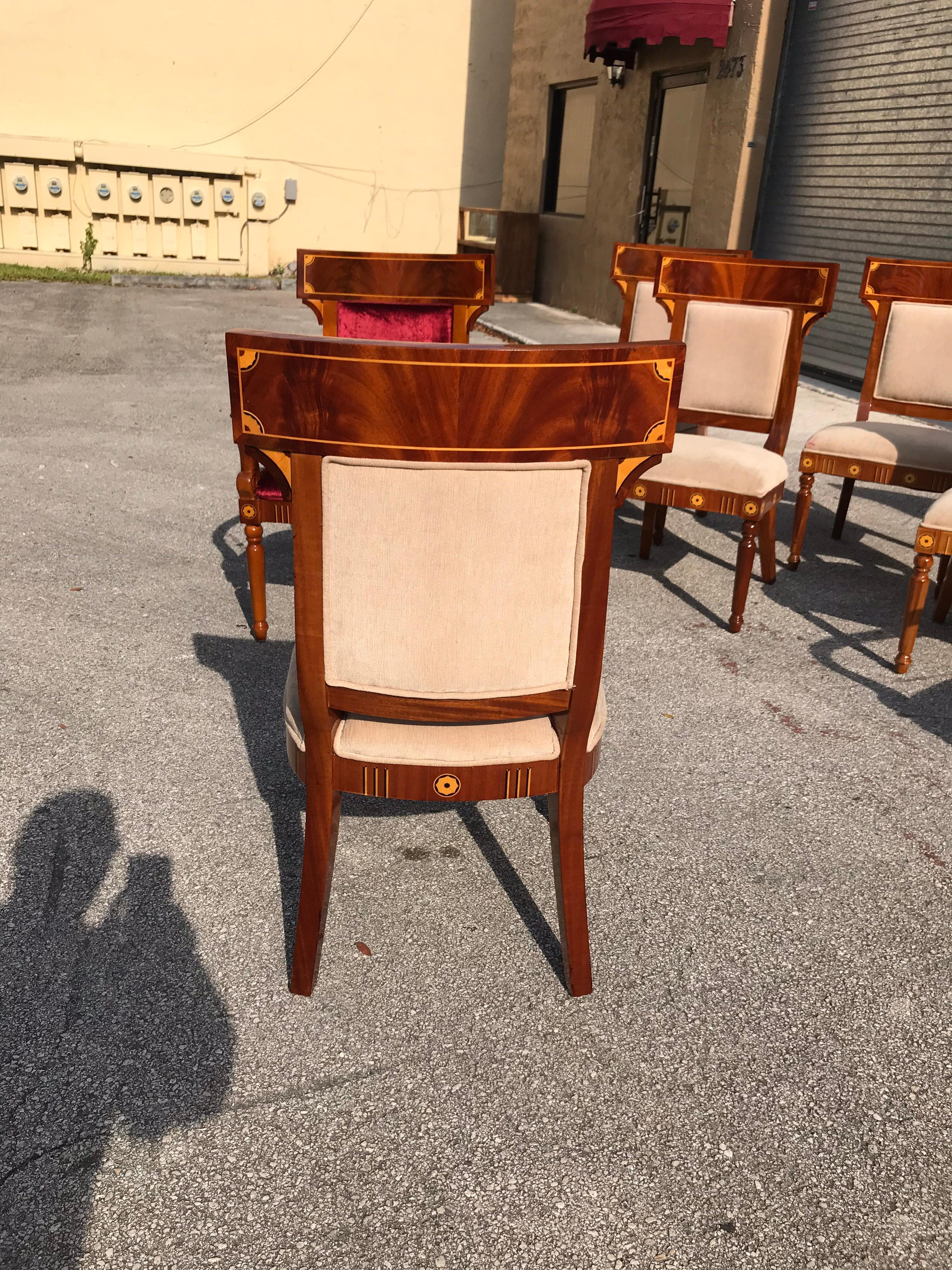 Set of 8 Biedermeier Style Flame Mahogany Dining Chairs, circa 1910s 5