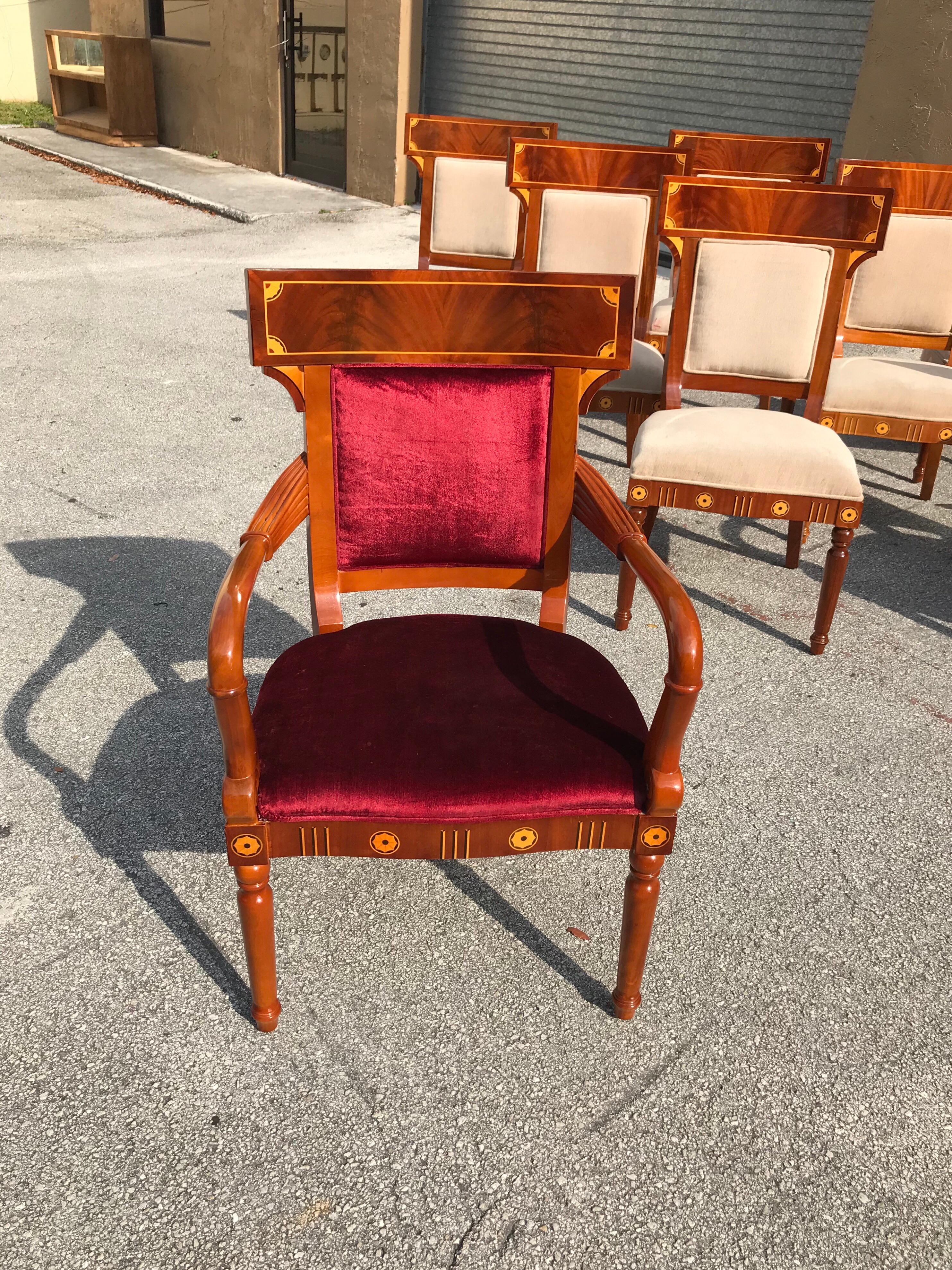 Set of 8 Biedermeier Style Flame Mahogany Dining Chairs, circa 1910s 6