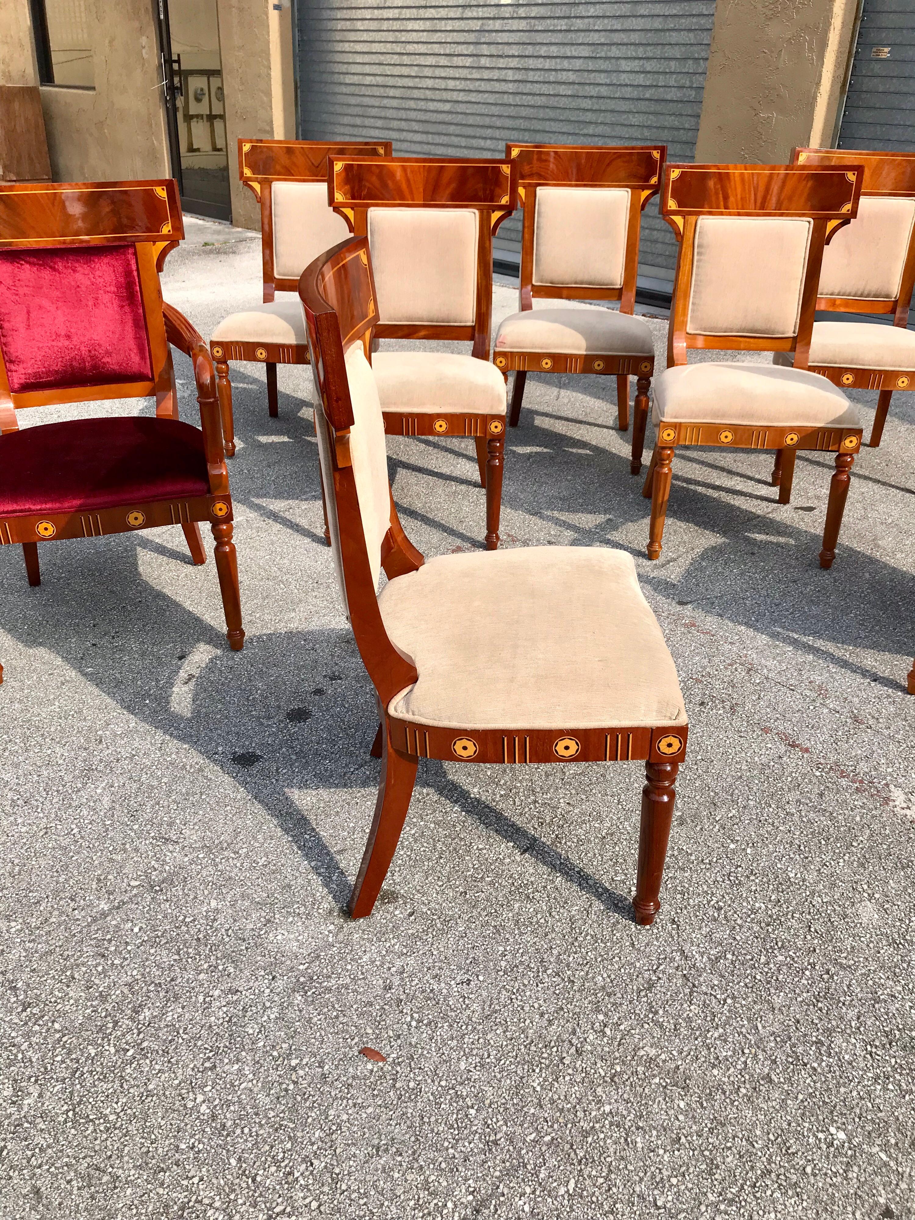 Set of 8 Biedermeier Style Flame Mahogany Dining Chairs, circa 1910s 7