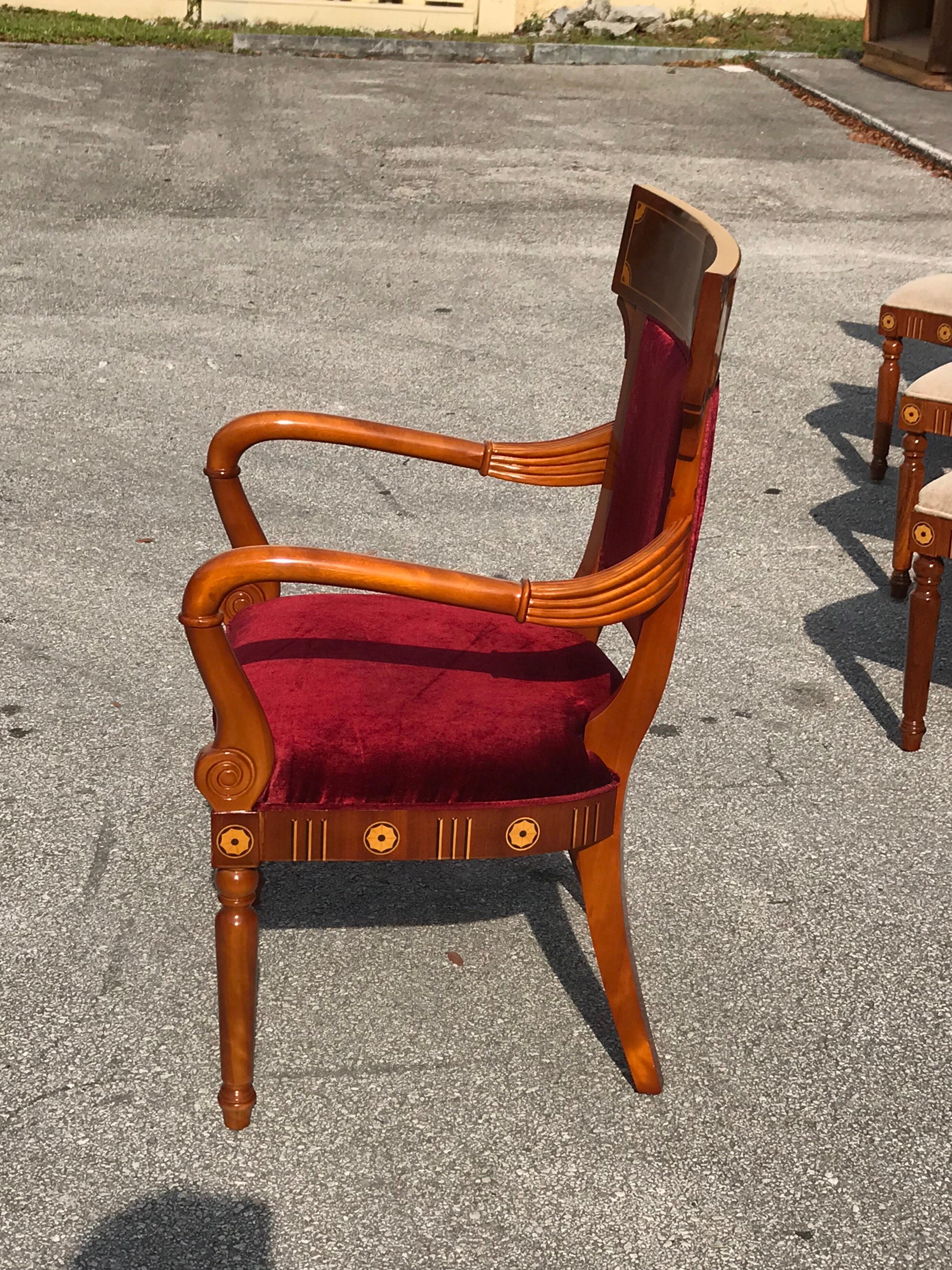 Set of 8 Biedermeier Style Flame Mahogany Dining Chairs, circa 1910s 8