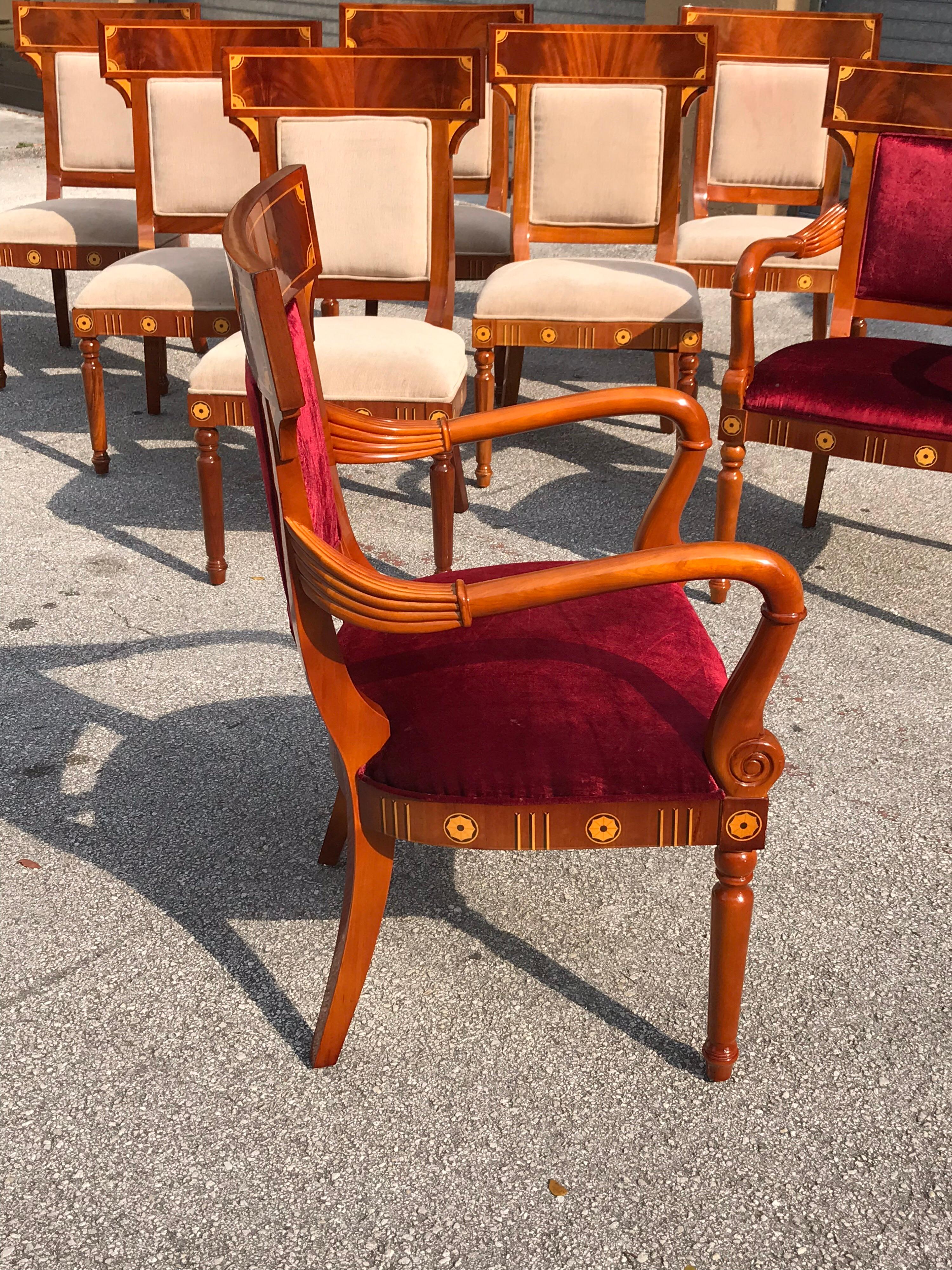 Set of 8 Biedermeier Style Flame Mahogany Dining Chairs, circa 1910s 10