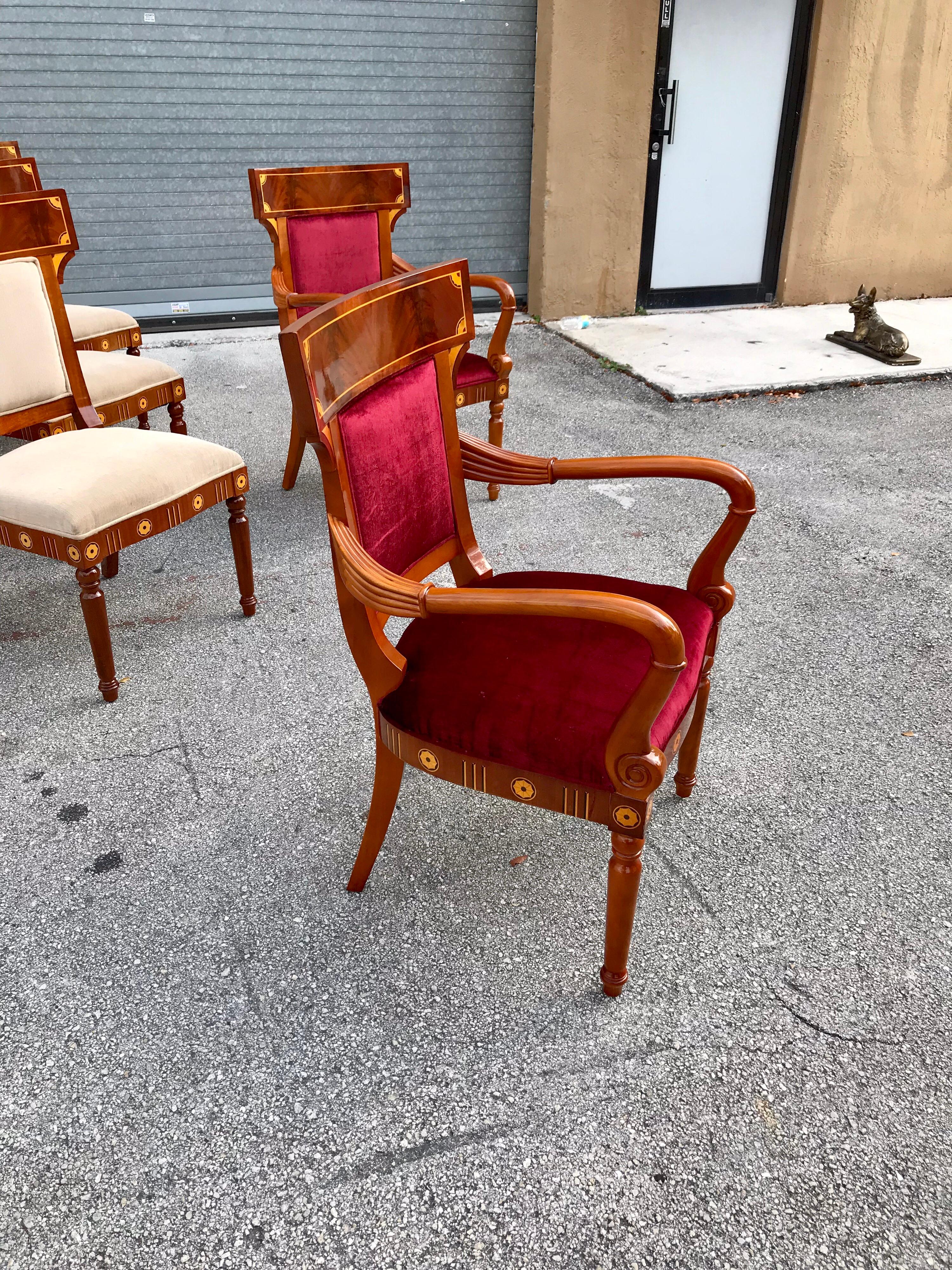 Set of 8 Biedermeier Style Flame Mahogany Dining Chairs, circa 1910s 12