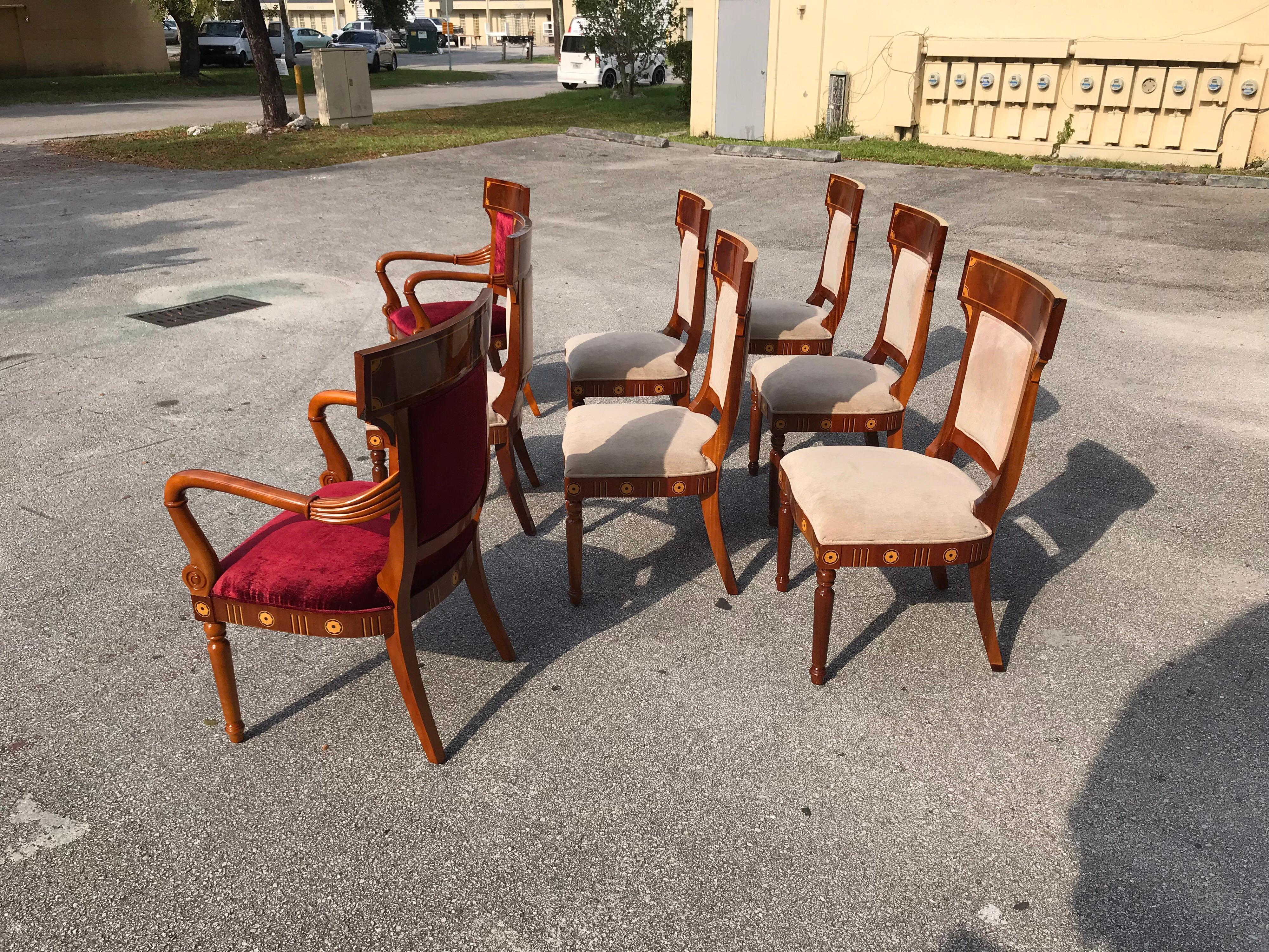 Set of 8 Biedermeier Style Flame Mahogany Dining Chairs, circa 1910s 13