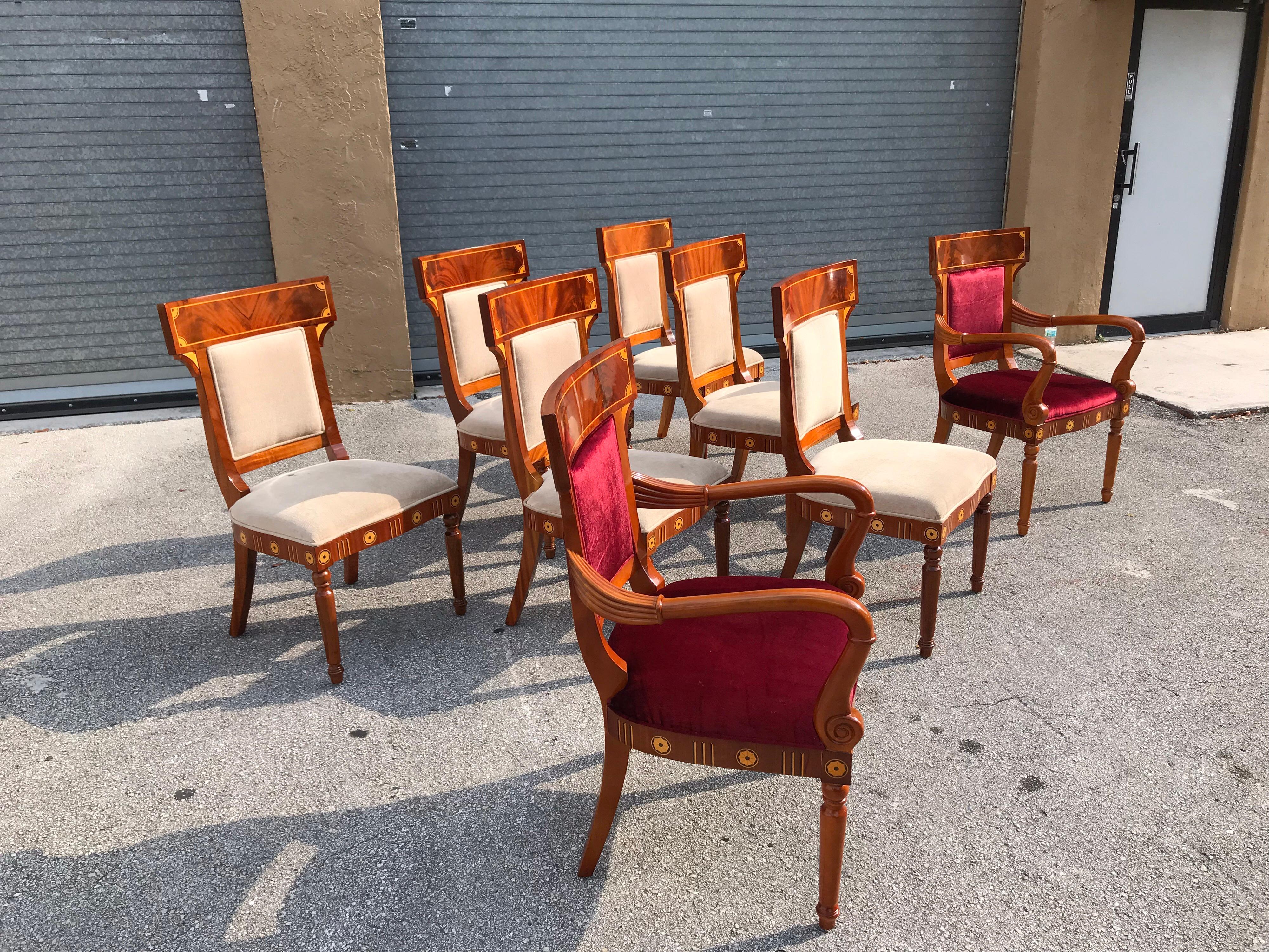 Set of 8 Biedermeier Style Flame Mahogany Dining Chairs, circa 1910s 14