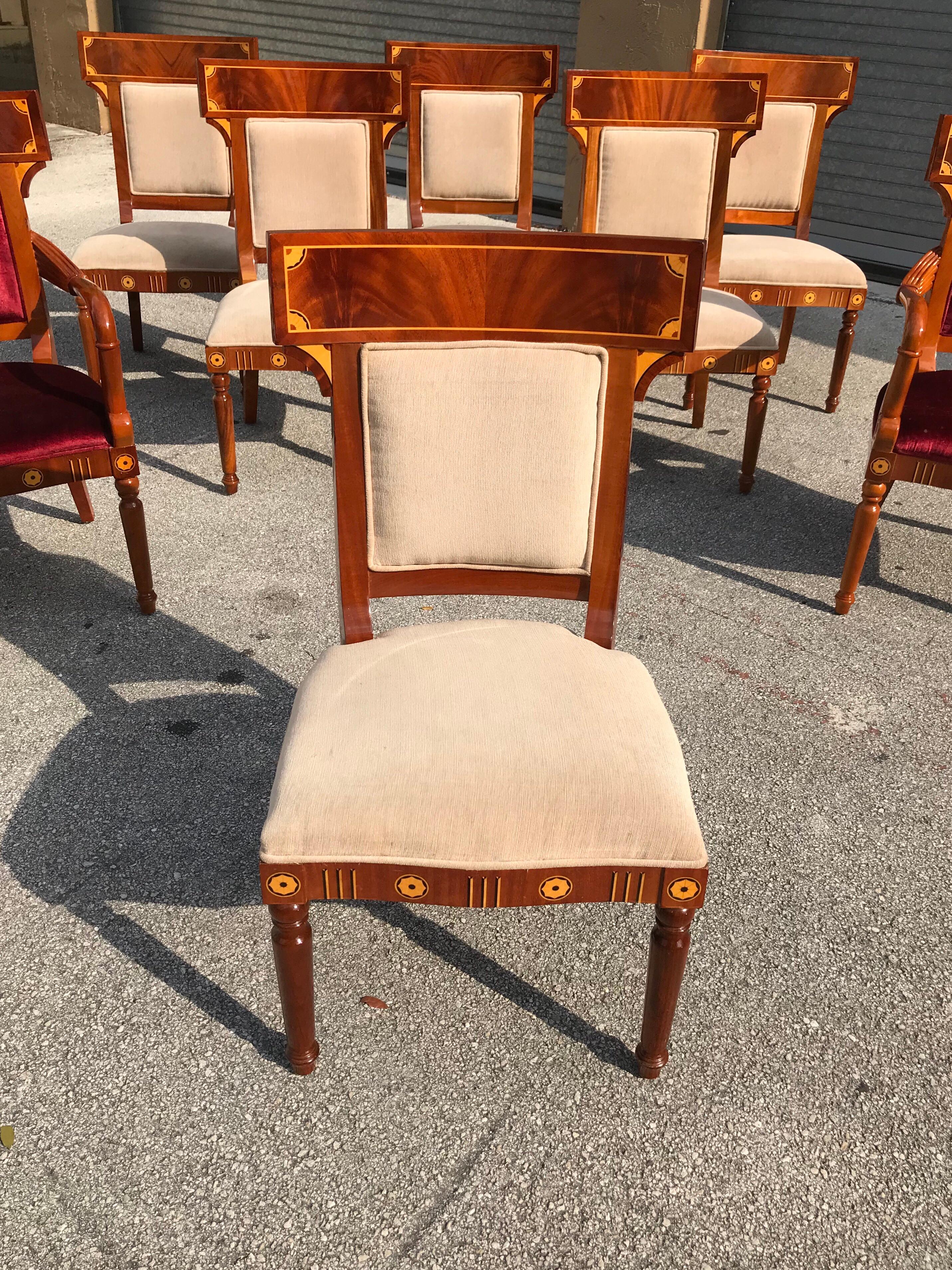 Set of 8 Biedermeier Style Flame Mahogany Dining Chairs, circa 1910s 3