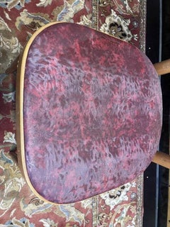 Set of 8 bistro chairs – 1950s – Bent wood & burgundy faux leather