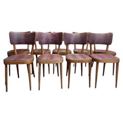 Set of 8 bistro chairs – 1950s – Bent wood & burgundy faux leather