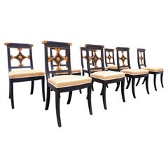 Set of 8 Black and Gold Dining Chairs, Empire Style, Belgium