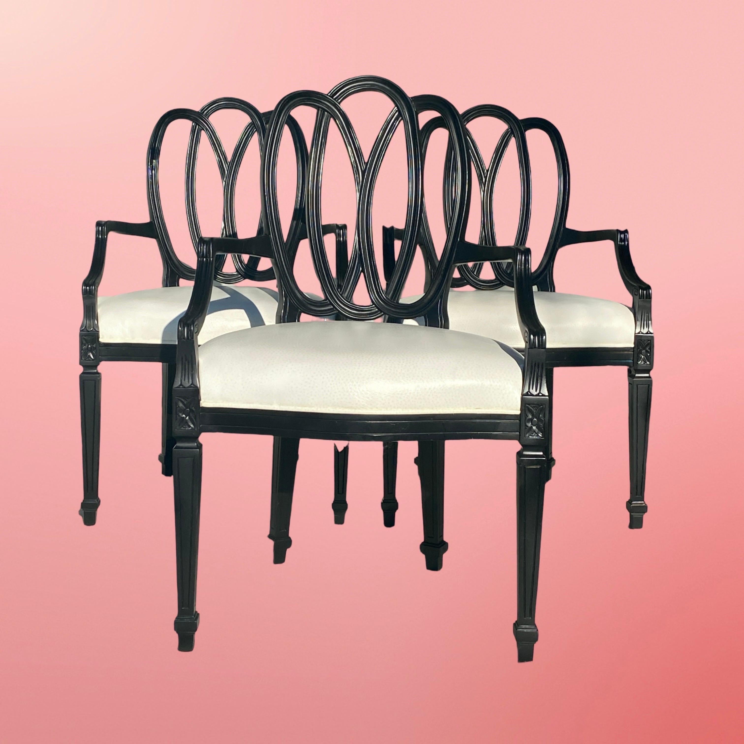 American Set of 8 Black Custom “Ribbon” Dining Chairs Modern Draper Style