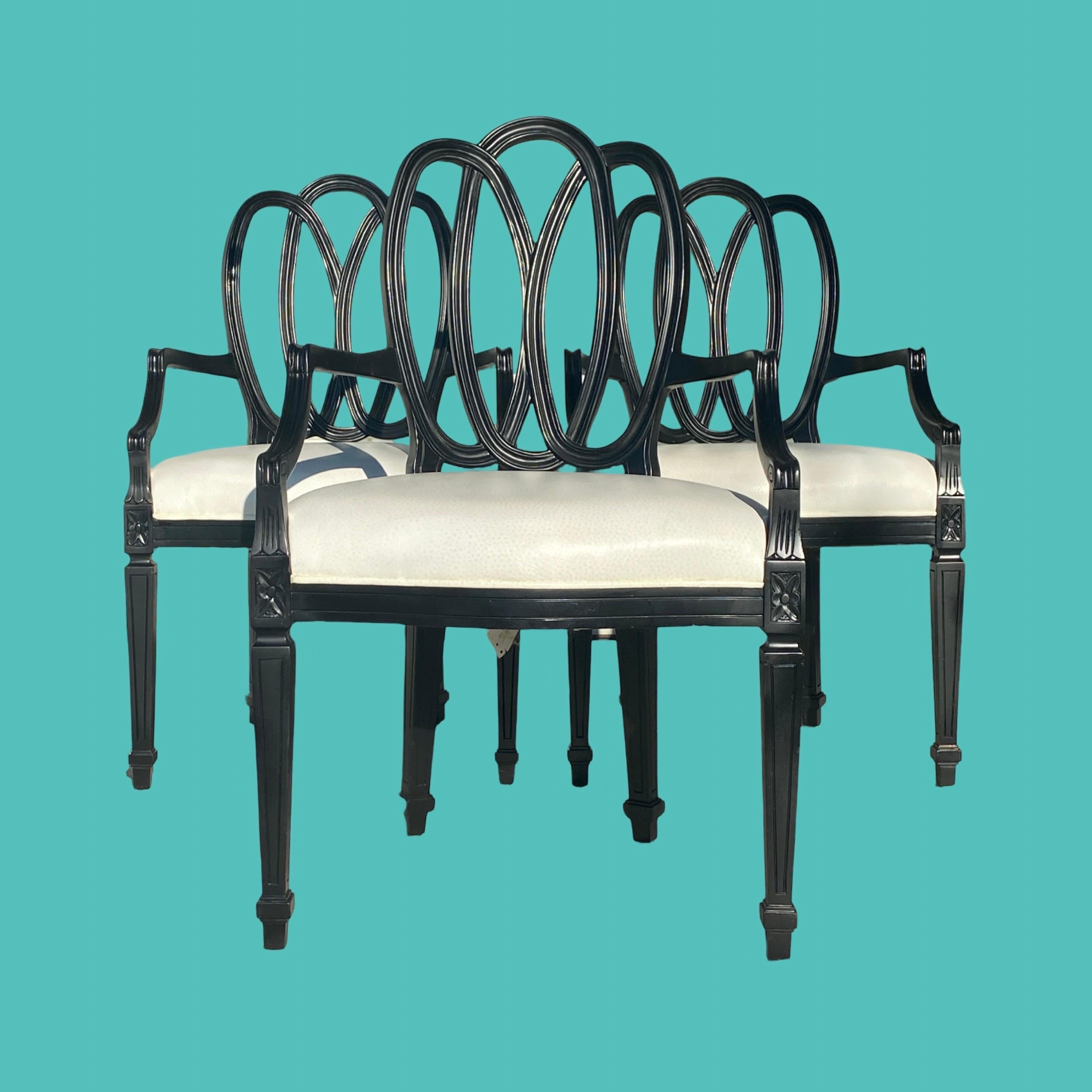 Hand-Crafted Set of 8 Black Custom “Ribbon” Dining Chairs Modern Draper Style
