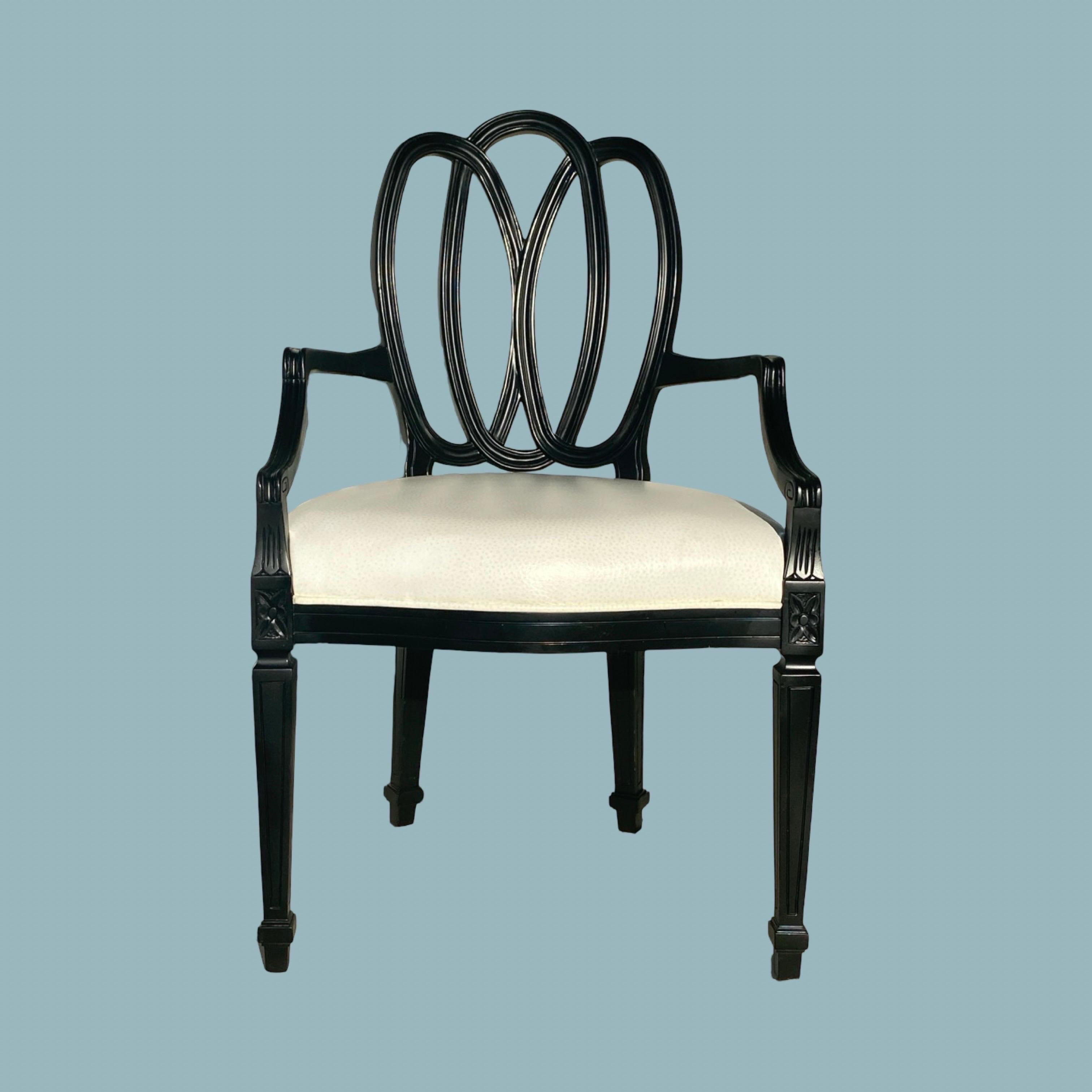 Late 20th Century Set of 8 Black Custom “Ribbon” Dining Chairs Modern Draper Style