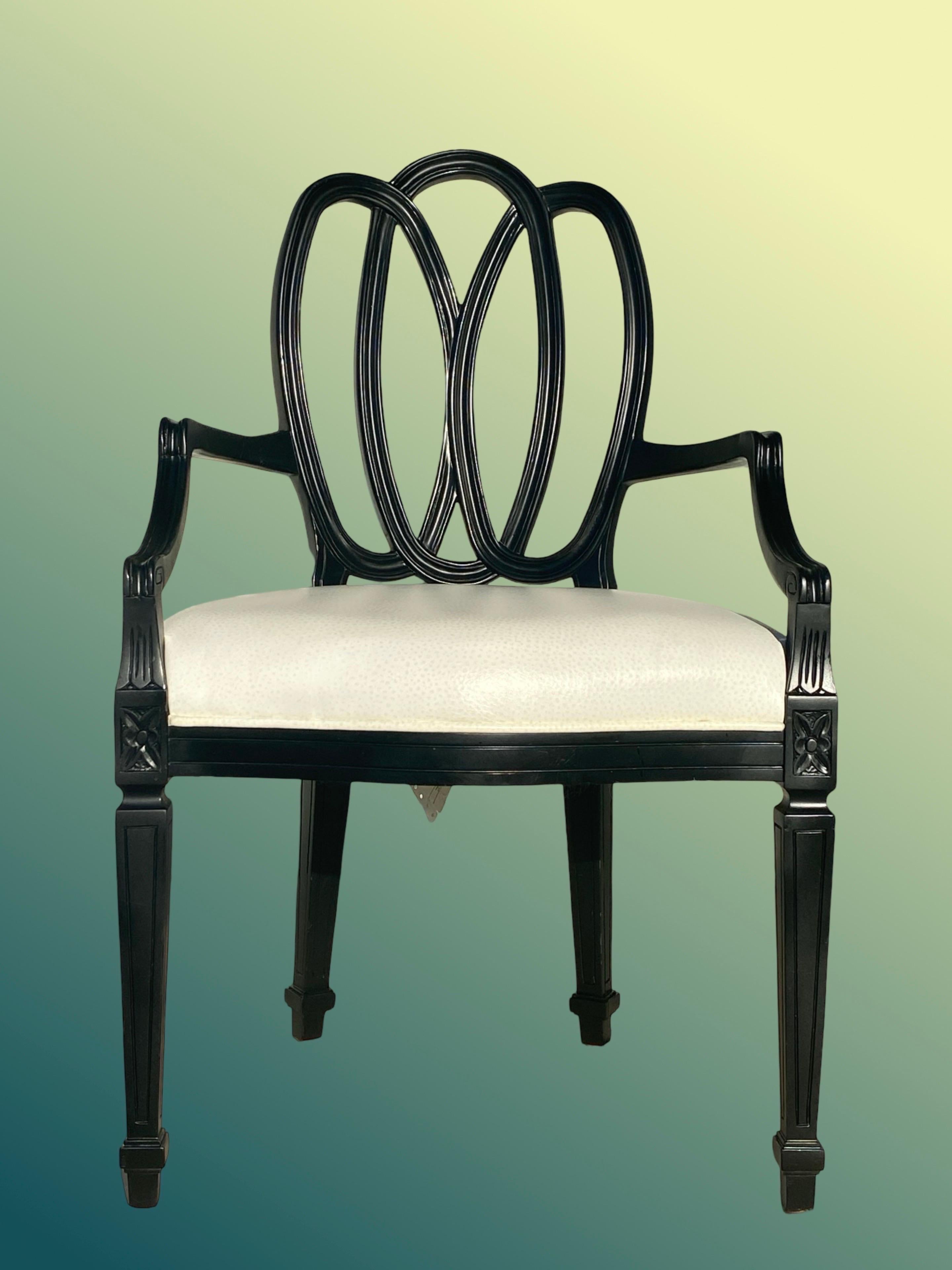 Wood Set of 8 Black Custom “Ribbon” Dining Chairs Modern Draper Style