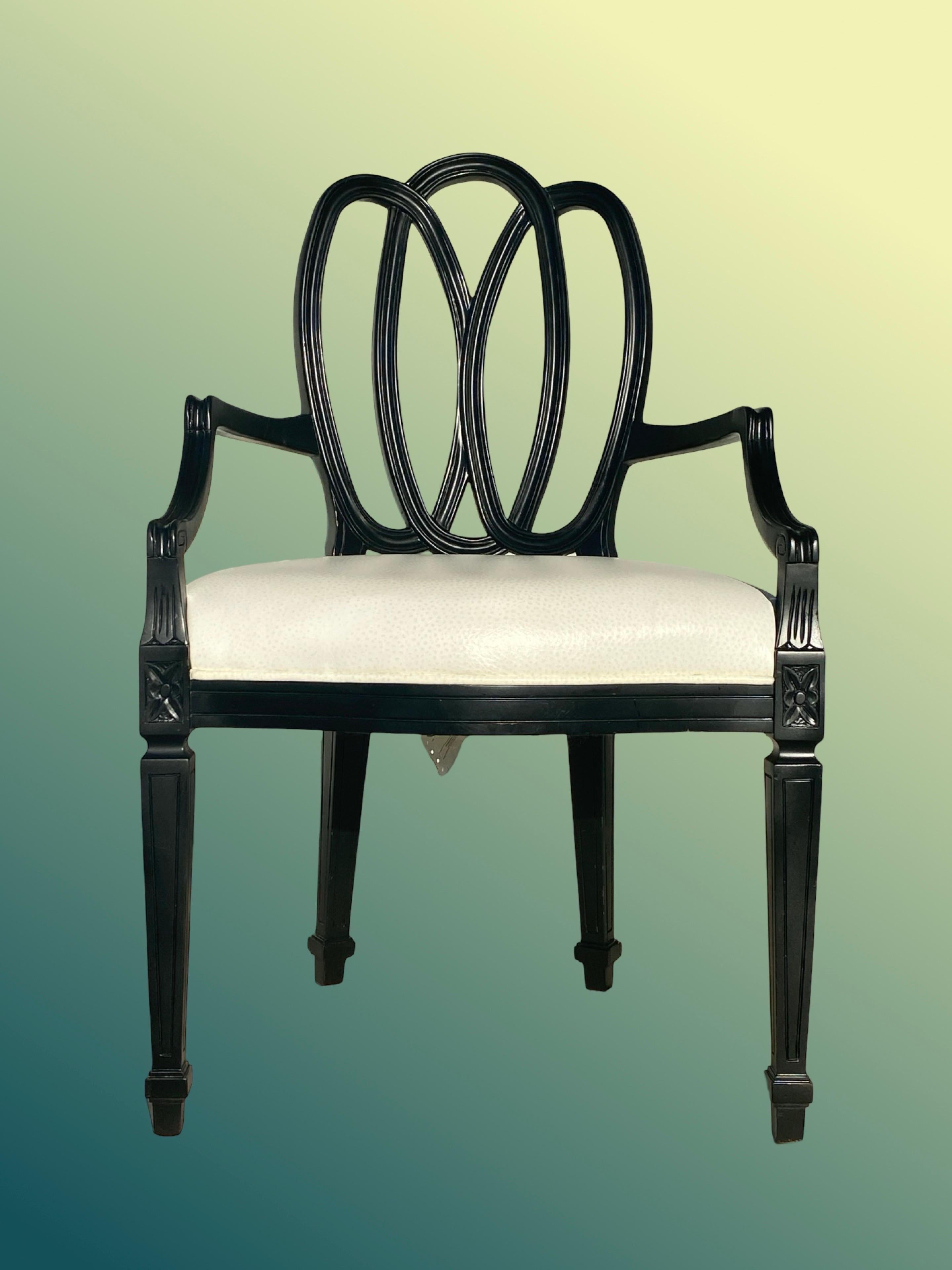 Set of 8 Black Custom “Ribbon” Dining Chairs Modern Draper Style 1