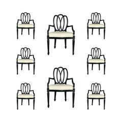 Set of 8 Black Custom “Ribbon” Dining Chairs Modern Draper Style