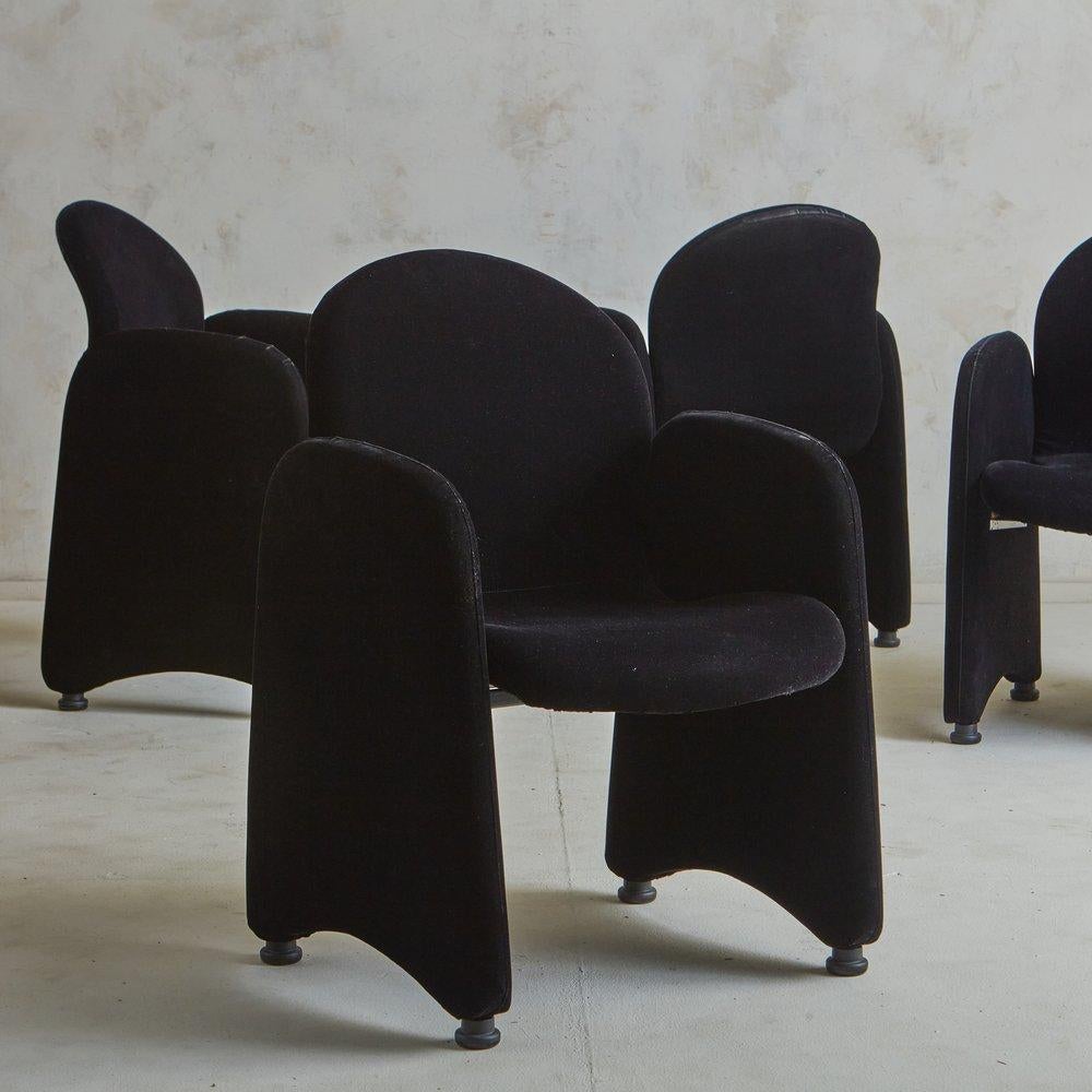 Italian Set of 8 Black Dining Chairs in the Style of Luigi Caccia Dominioni, Italy 1970s For Sale