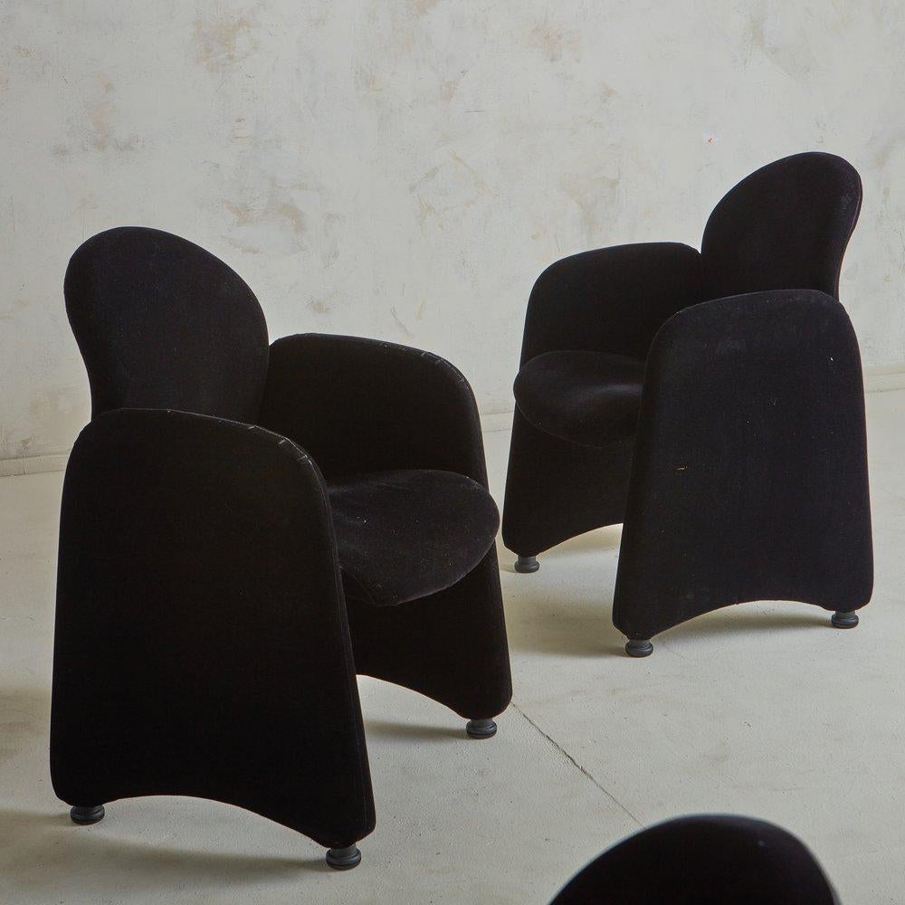 Late 20th Century Set of 8 Black Dining Chairs in the Style of Luigi Caccia Dominioni, Italy 1970s For Sale
