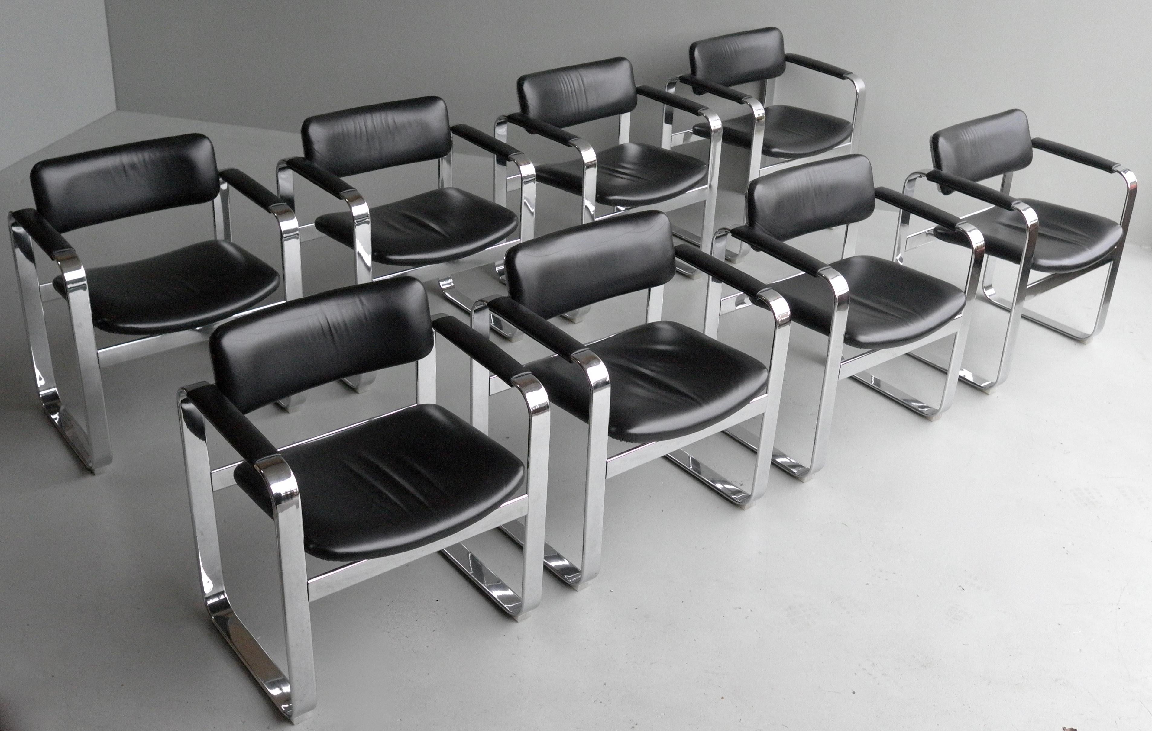 Leather Set of 8 Black Executive Armchairs by Eero Aarnio for Mobel, Italia, '1968'
