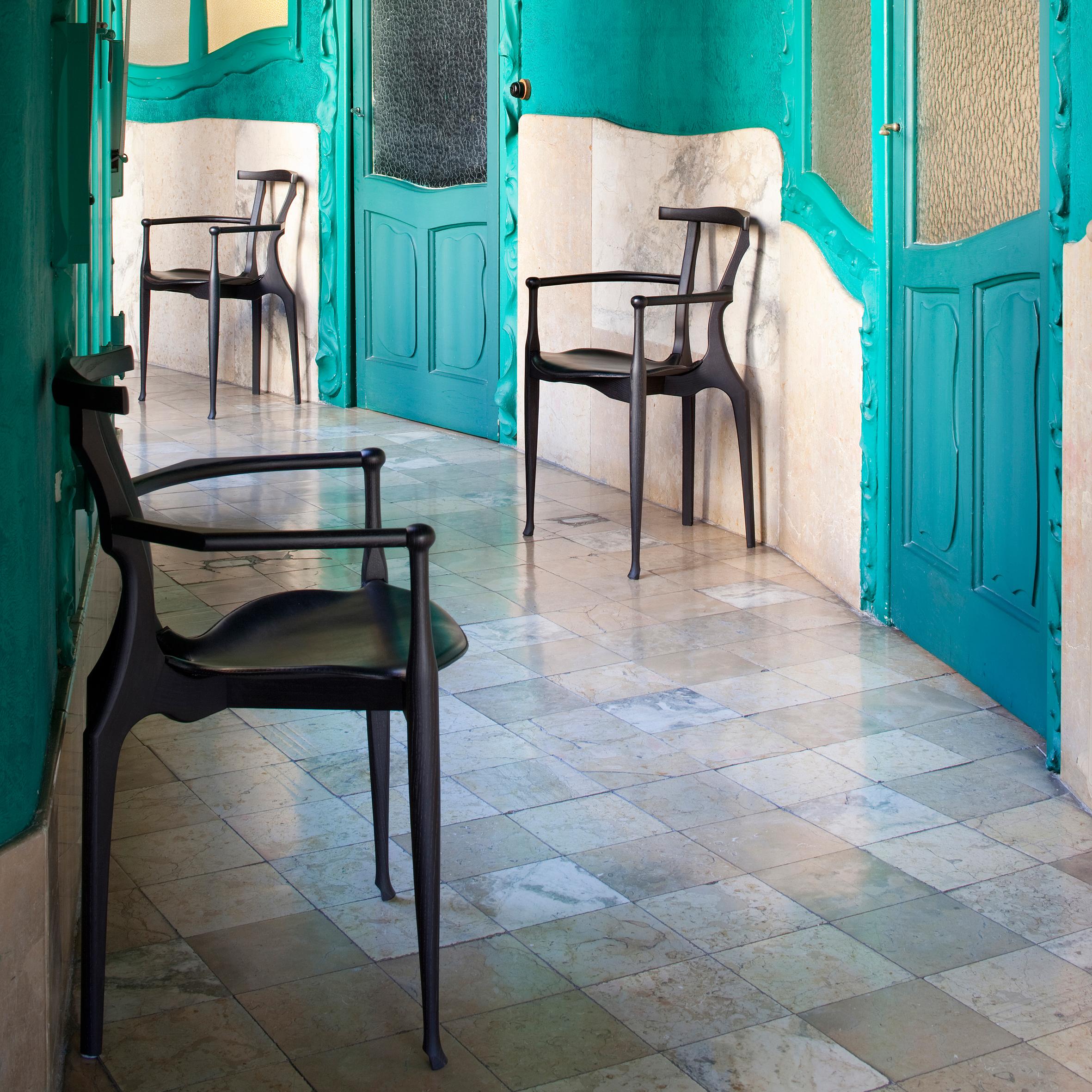 Lacquered Set of 8 Black Gaulino Chairs Chair by Oscar Tusquets For Sale