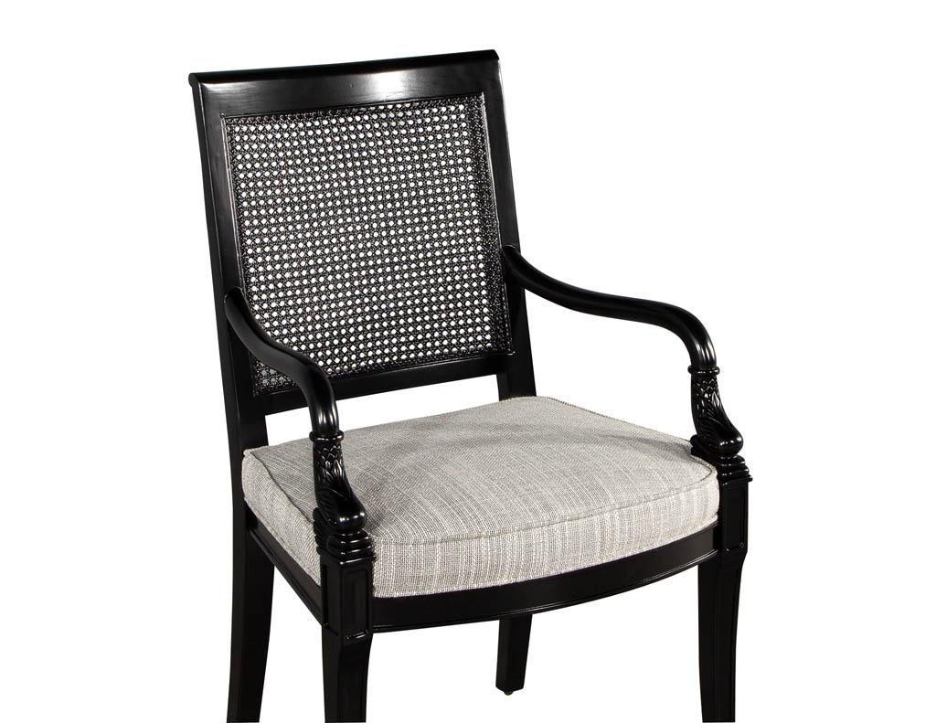 Set of 8 Black Lacquered Cane Back Dining Chairs For Sale 5
