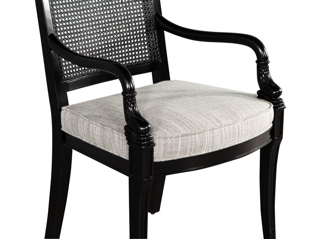Set of 8 Black Lacquered Cane Back Dining Chairs For Sale 6