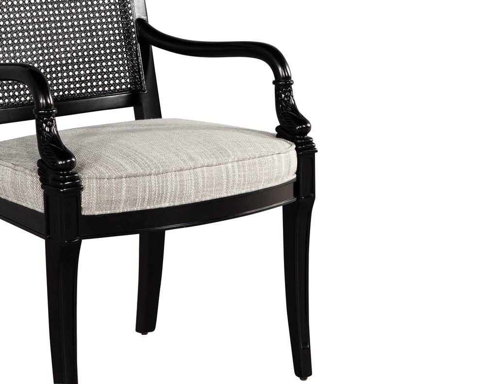 Set of 8 Black Lacquered Cane Back Dining Chairs For Sale 7