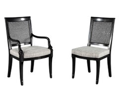 Set of 8 Black Lacquered Cane Back Dining Chairs
