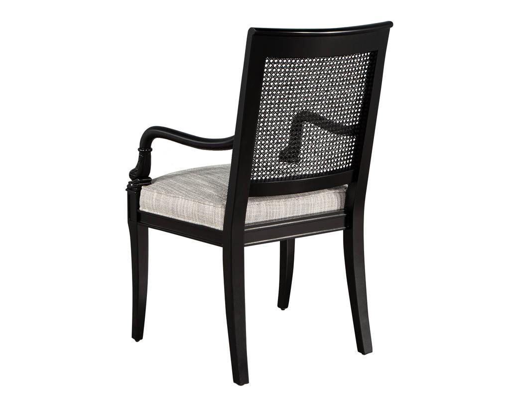 Set of 8 Black Lacquered Cane Back Dining Chairs In Excellent Condition For Sale In North York, ON
