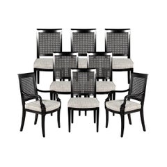 Lot de 8 chaises de salle à manger à dossier canné laqué noir