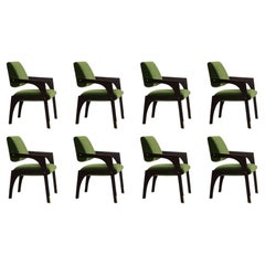 Set of 8 black lacquered green velvet beech Arches dining chair by InsidherLand