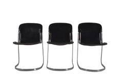 Set of 8 Black Leather Dining Chairs by Willy Rizzo for Cidue, 1970s