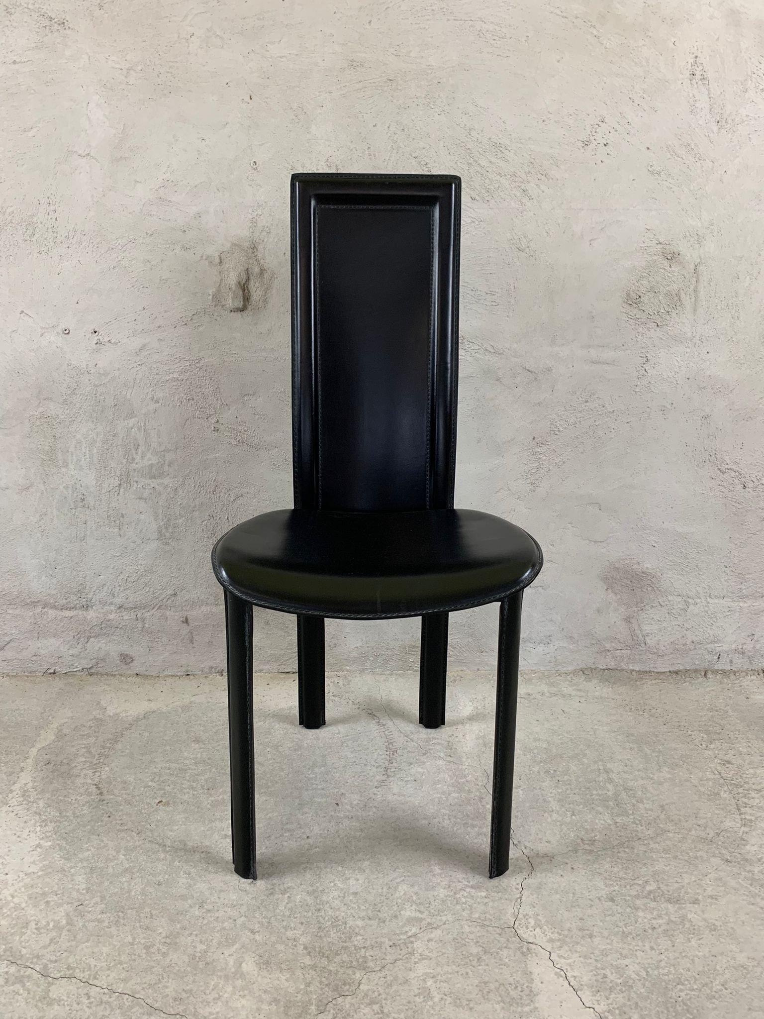 Set Of 8 Black Leather Dining Room Chairs In Good Condition For Sale In Temse, BE